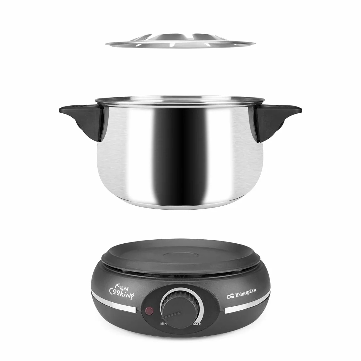 Orbegozo FDR 14 Fondue électrique pour 8 Personnes, 1,4 L, Fromage, Chocolat et Viande, régulateur de température, Couvercle Anti-éclaboussures, marmite Amovible en Acier Inoxydable, 1500 W