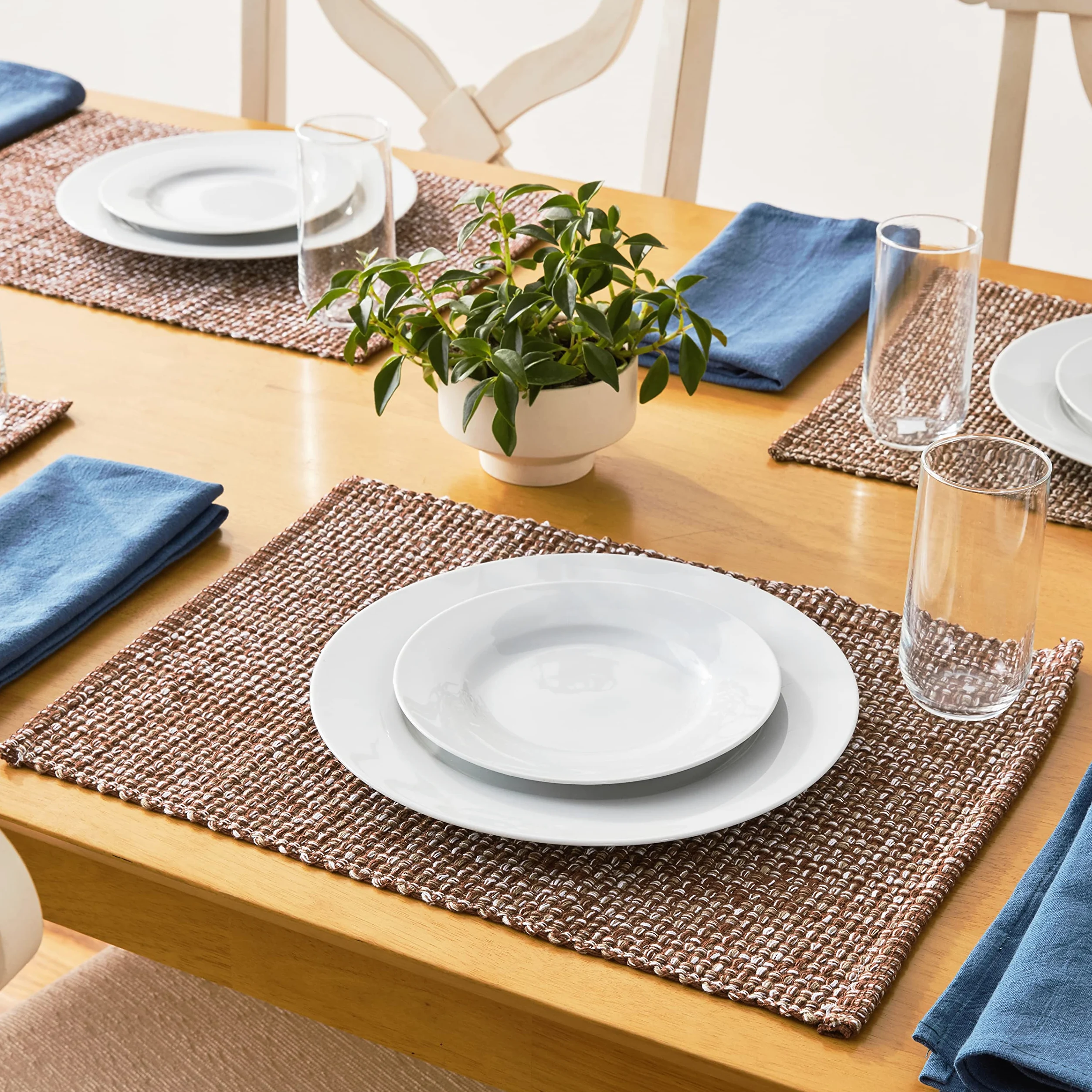 Lot de 12 Sets de Table rectangulaires 100% Coton pour Tables de Salle à Manger, Tissu tissé Bicolore, 25,4 x 48,3 cm, Chocolat