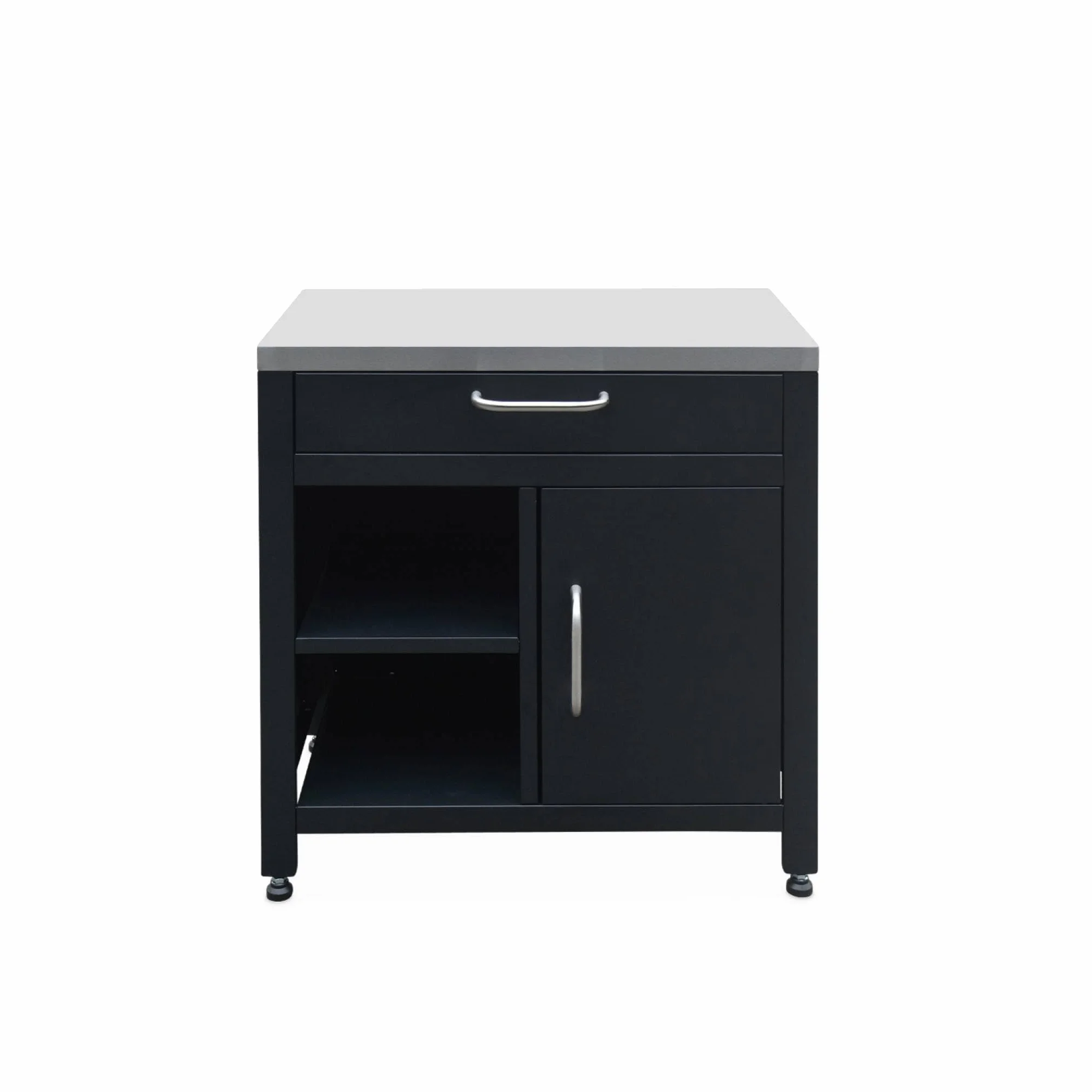 sweeek - Meuble de cuisine extérieure en acier L80cm avec 1 tiroir. 1 porte et 2 étagères de rangement