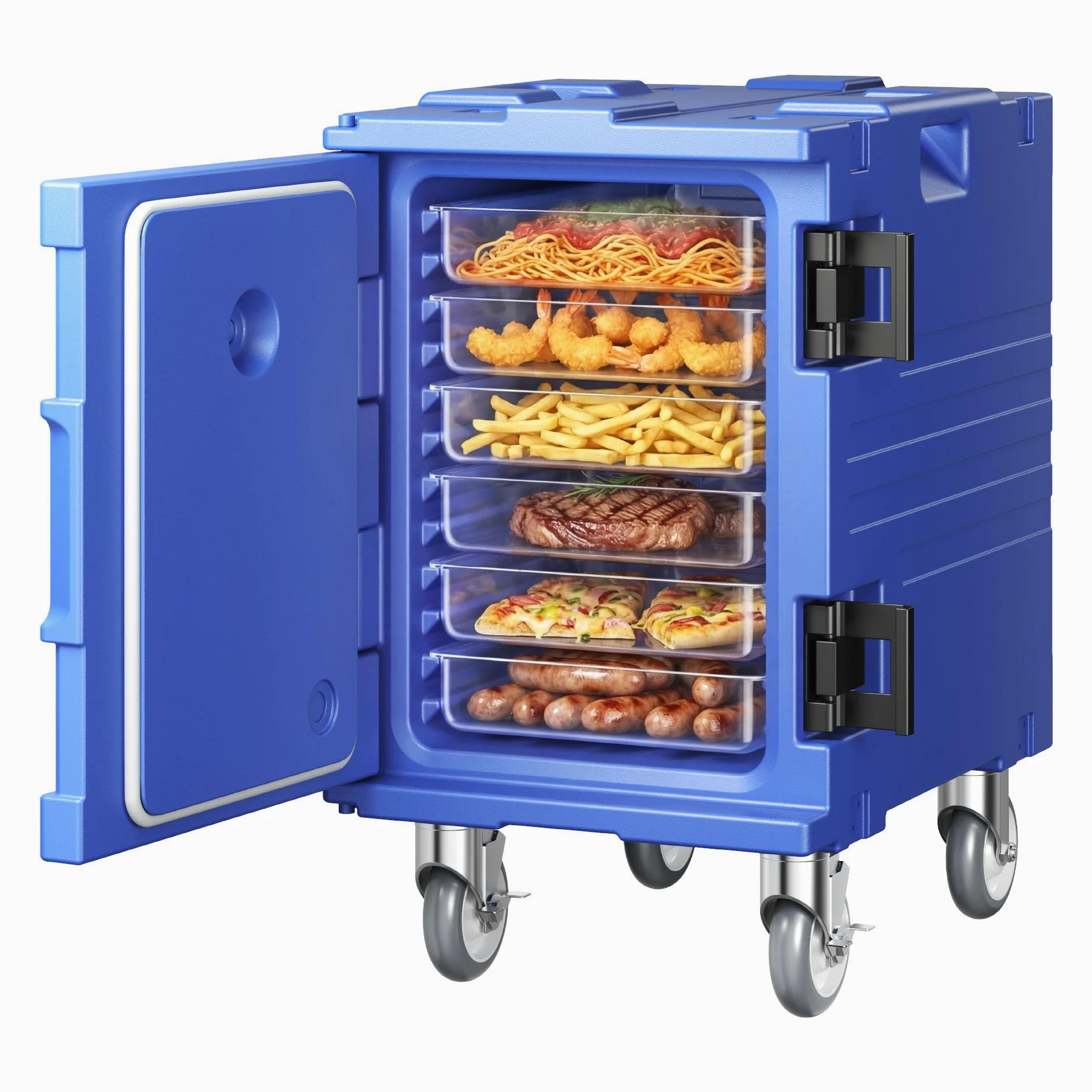 VEVOR Conteneur Isotherme sur Roulettes 90 L, Boîte de Transport en LLDPE à Chargement Frontal avec Poignées, pour Garder au Chaud ou Froid Traiteur Restauration Restaurant Cantine 447x625x755 mm
