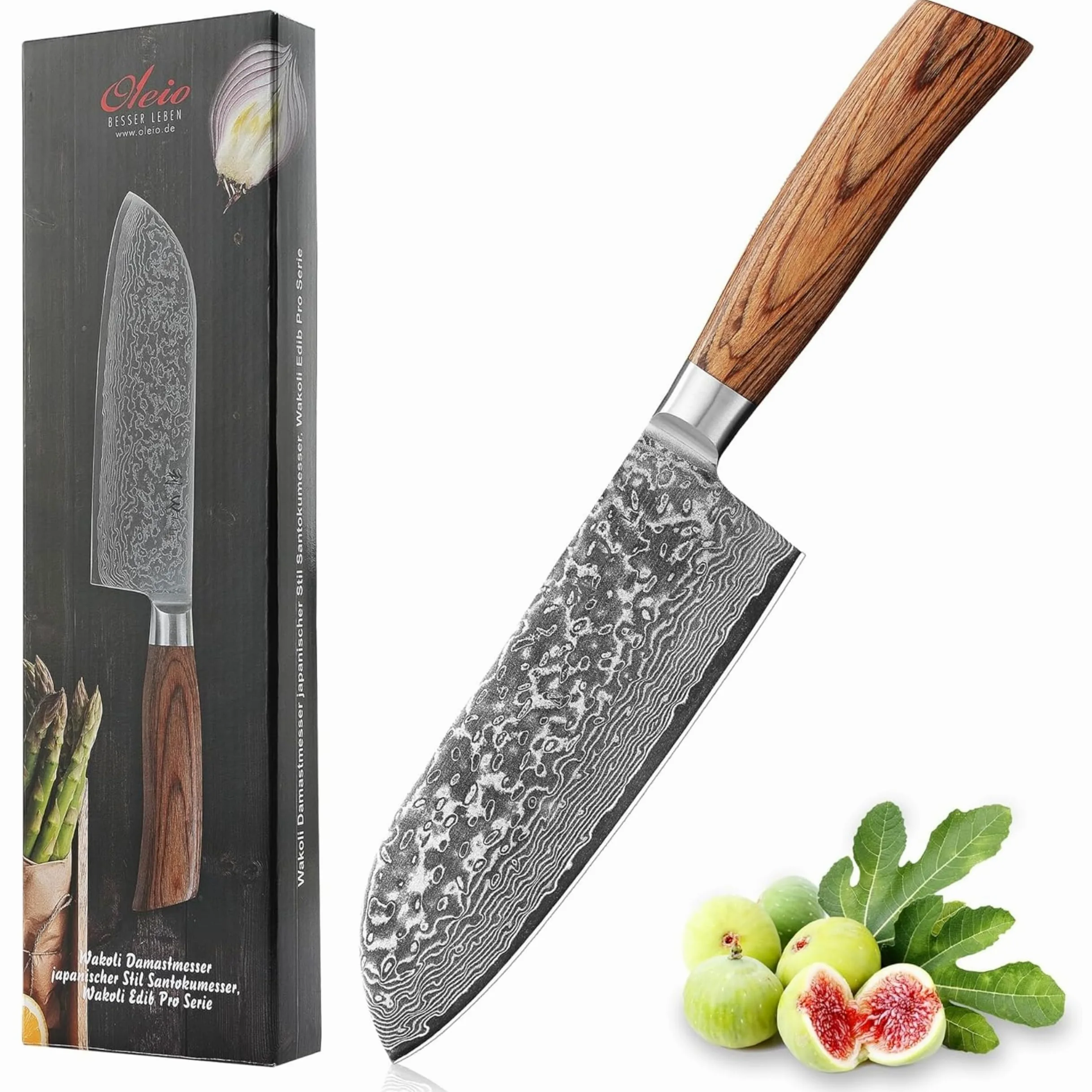WAKOLI Edib Pro Couteau de cuisine chinois avec lame tranchante de 17,50cm en acier damassé fabriquée en 67 couches avec noyau VG10 I Couteau damas cuisine professionnel I Manche en bois de pakka