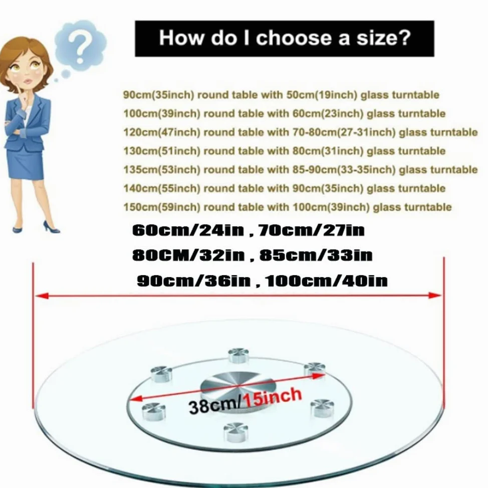 NILZA Tournant Verre Rotatif Plateau De Service pour Cuisine, 100cm Lazy Susan Grande Présentoir À Gateaux, Plateau Tournant avec Roulement Silencieux (Size : 100cm/40in)