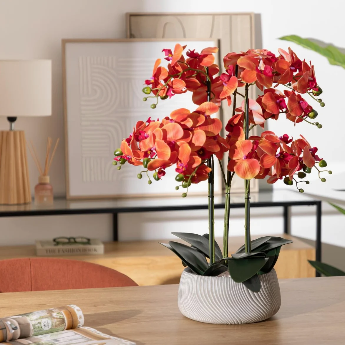 Atmosphera - Orchidée Artificielle en Pot Sanae Pot en Ciment Orange h65cm