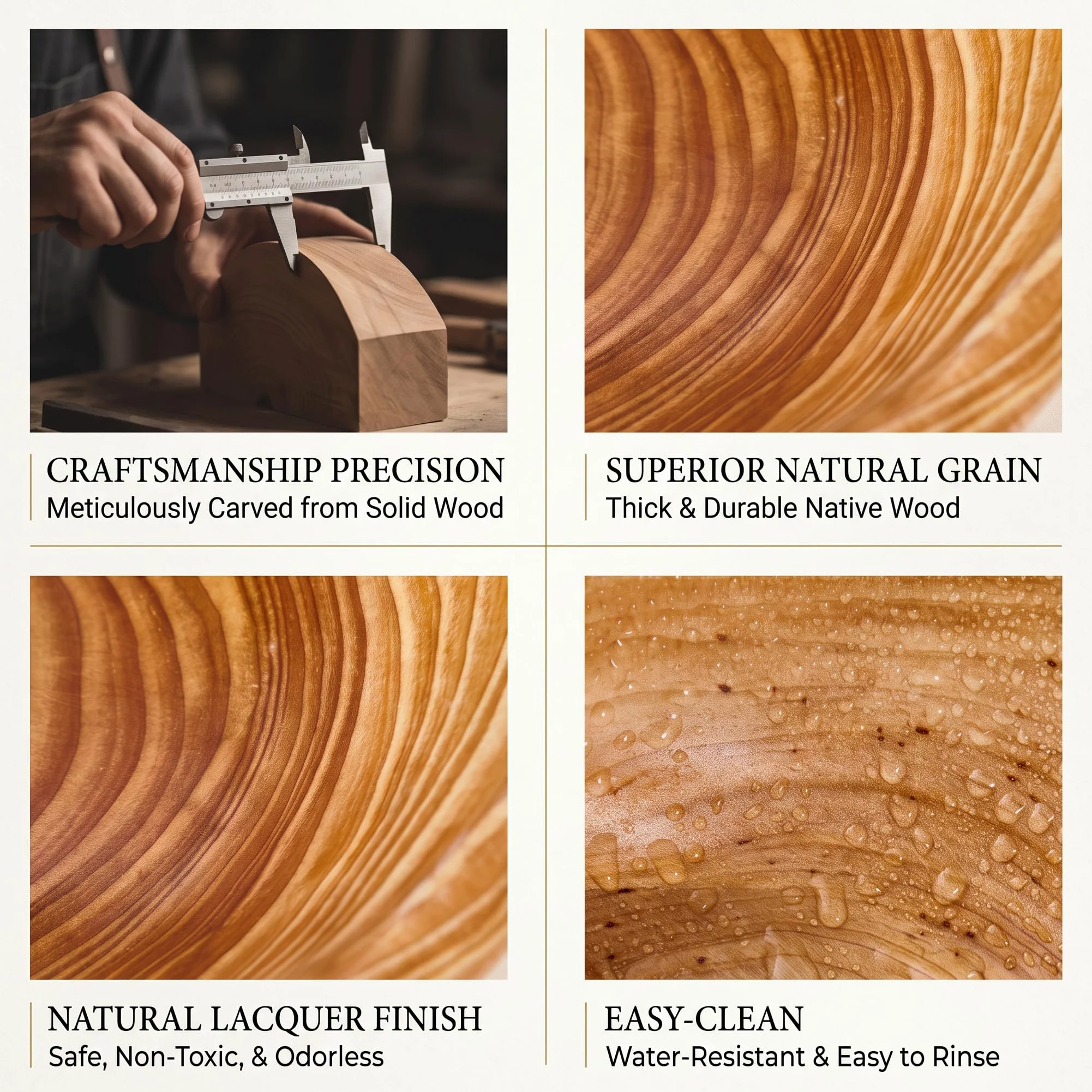 Bol en bois avec bol décoratif à revêtement de grain naturel, 10-11 pouces | Lisse sans bord, construction robuste, lavage facile, convient aux fruits, salades, bijoux, clés.