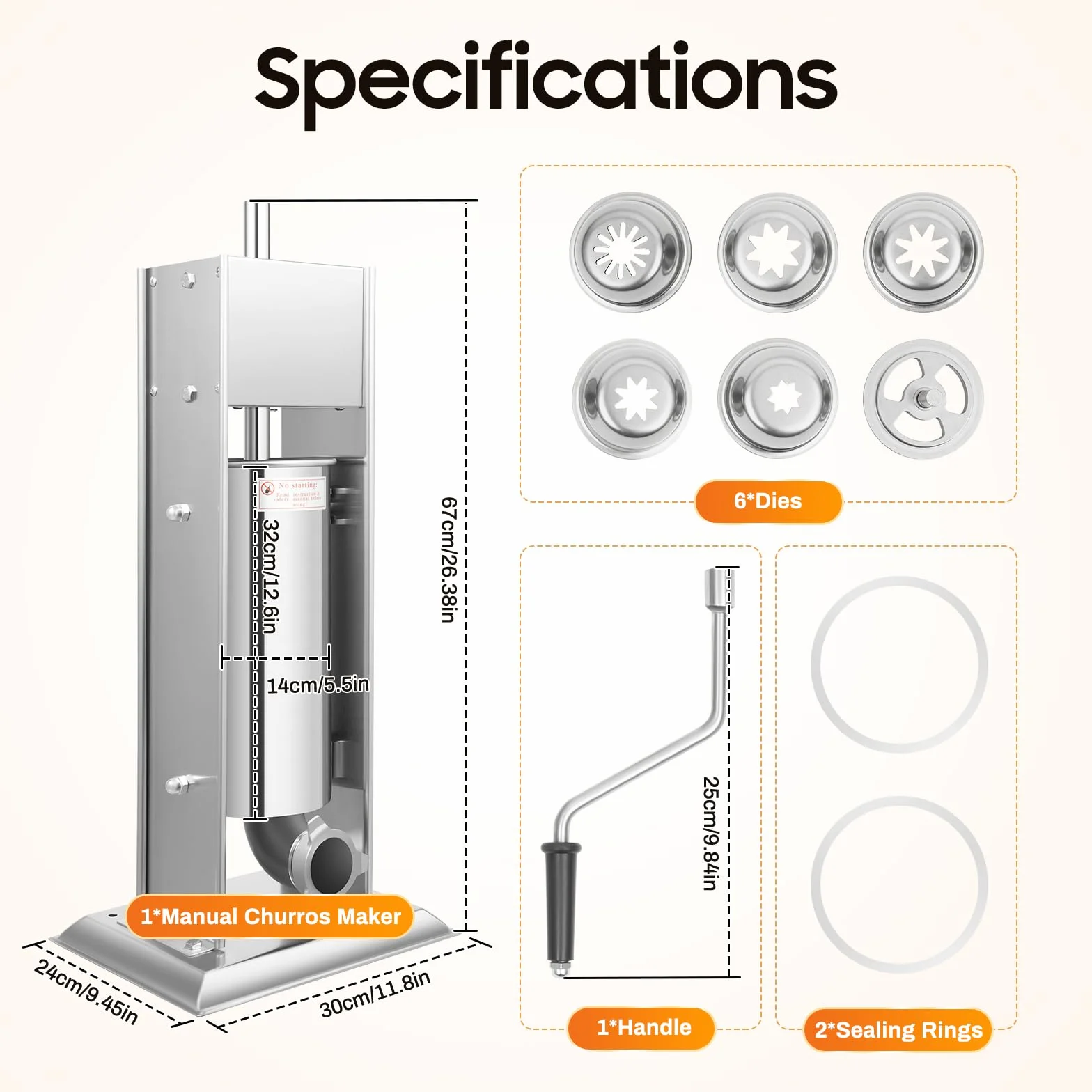 Machine à churros professionnelle en acier inoxydable – Machine à churro commerciale d'une capacité de 5 l avec 6 buses, utilisation manuelle pour la maison et le commerce