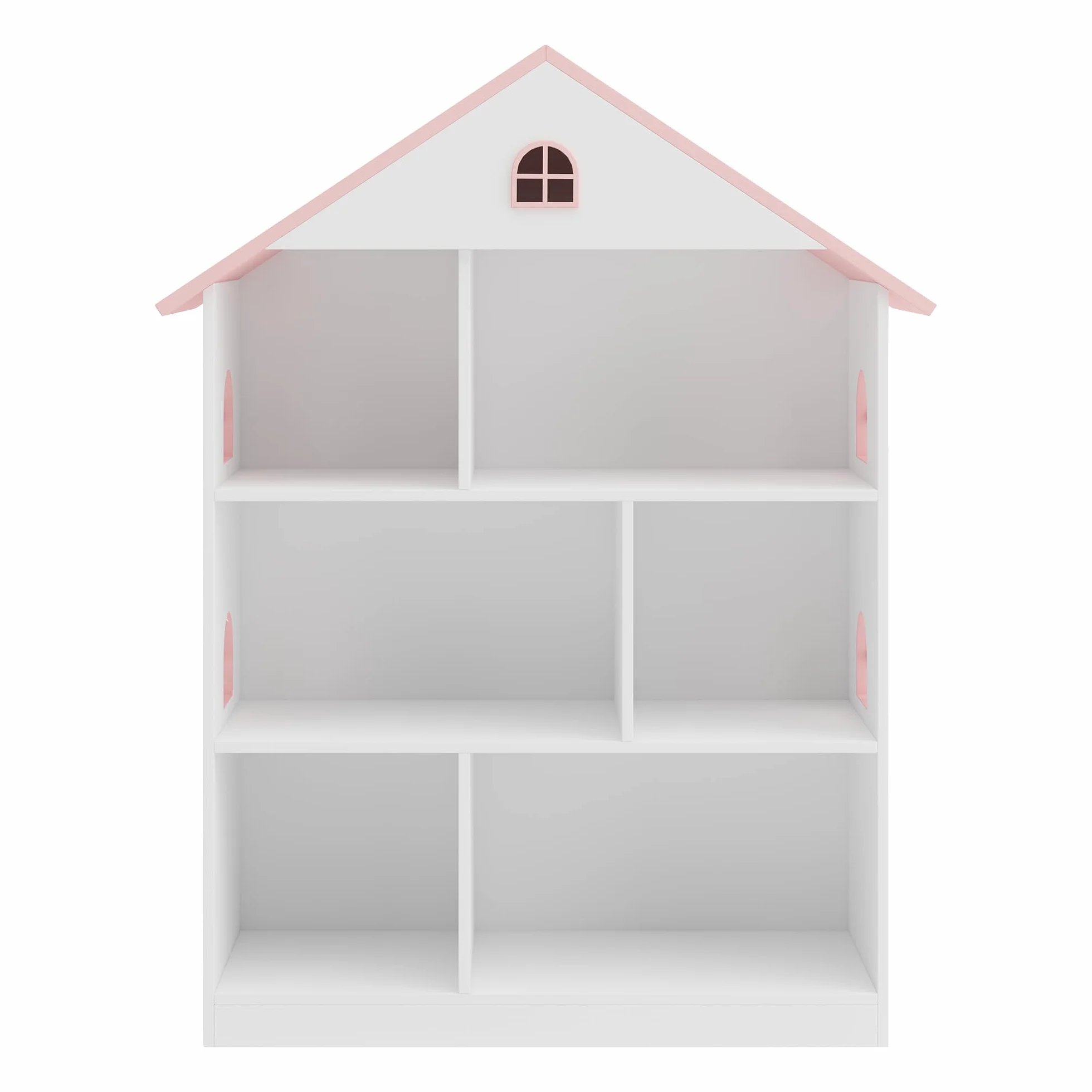 [en.casa] Bibliothèque pour Enfants avec 6 Compartiments de Rangement Ouverts Étagère Autoportante en Forme de Maison Cabane MDF 107 x 83 x 30 cm Blanc