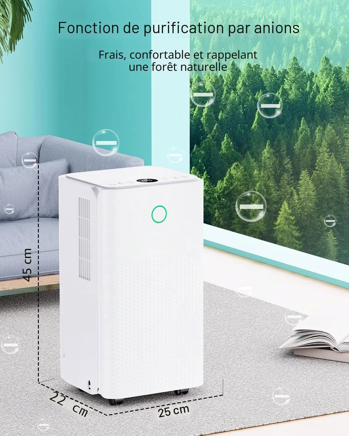 Déshumidificateur Électrique 12L/Jour avec Compresseur, 3 Modes, Silencieux et Basse Consommation, Drainage Continu, Réservoir 2,2 L, Minuterie 24 h, Deshumidificateur d Air pour Maison