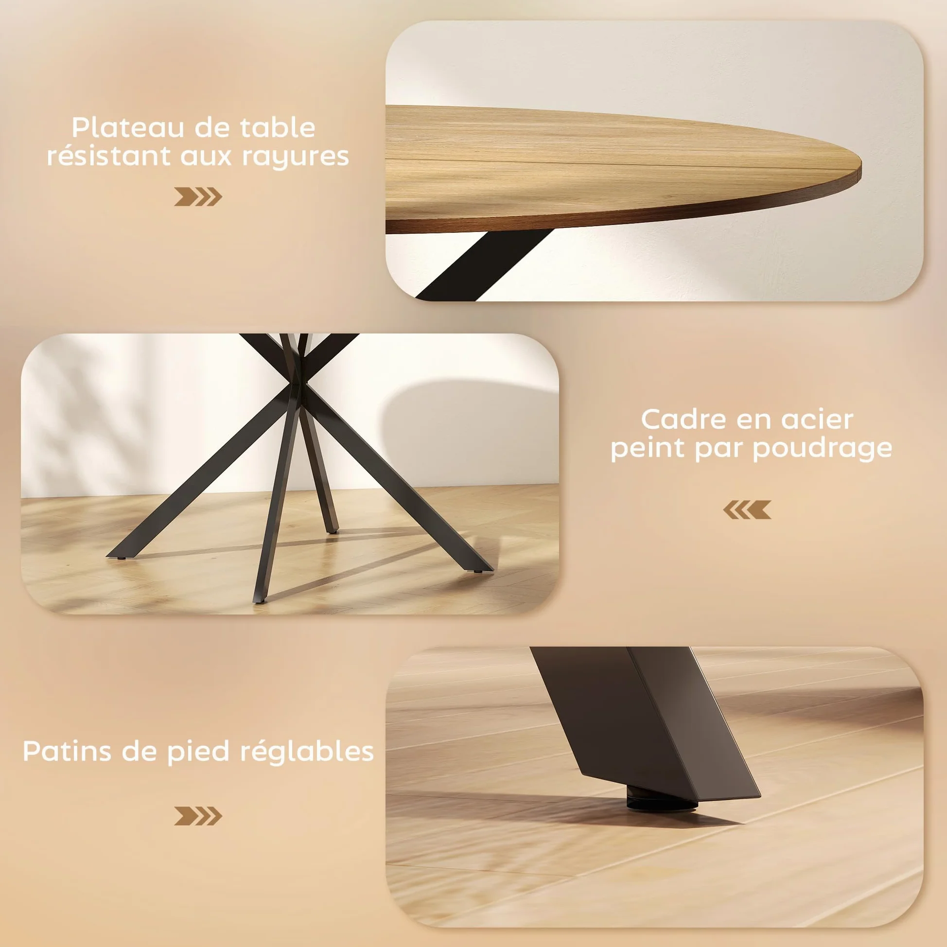 HOMCOM Table à Manger Ronde pour 4 Personnes Table de Cuisine 120 cm Style Industriel avec Plateau Aspect Bois et piètement croisé en Acier, chêne