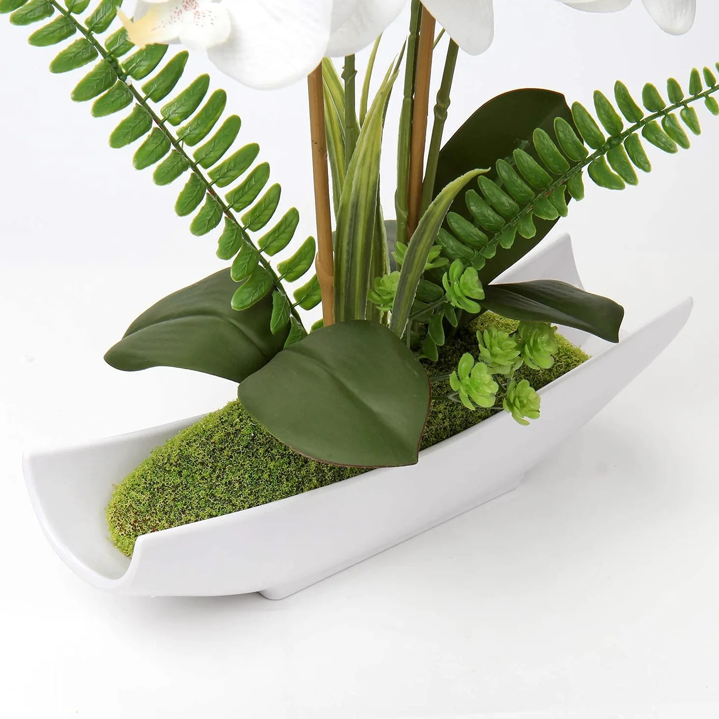 Briful Arrangement d’orchidées phalaenopsis artificielles en Plastique Soyeux dans Un Pot en céramique Blanc pour Maison, Bureau, décoration de Mariage