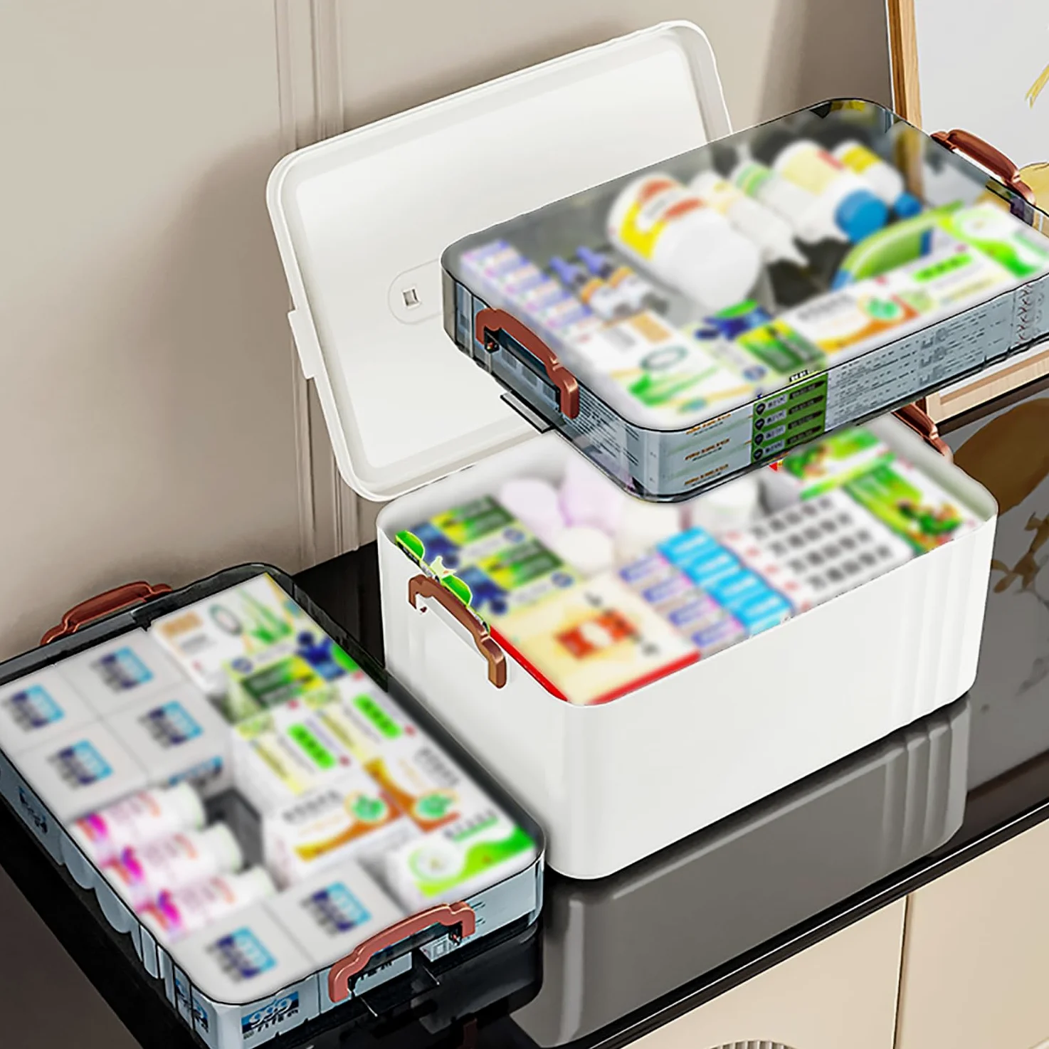 Boîte Pharmacie Rangement,Multi-Couches avec Poignée,pour Bijoux,Médicaments, Cosmétiques(Blanc)