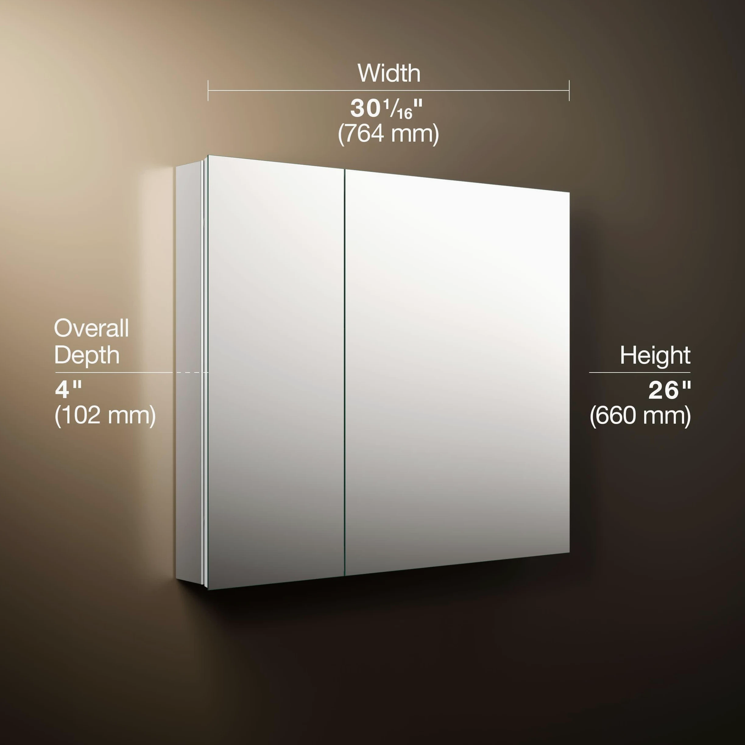 KOHLER Embark Slim Armoire à Pharmacie rectangulaire à Deux Portes en Aluminium 76,2 x 66 cm