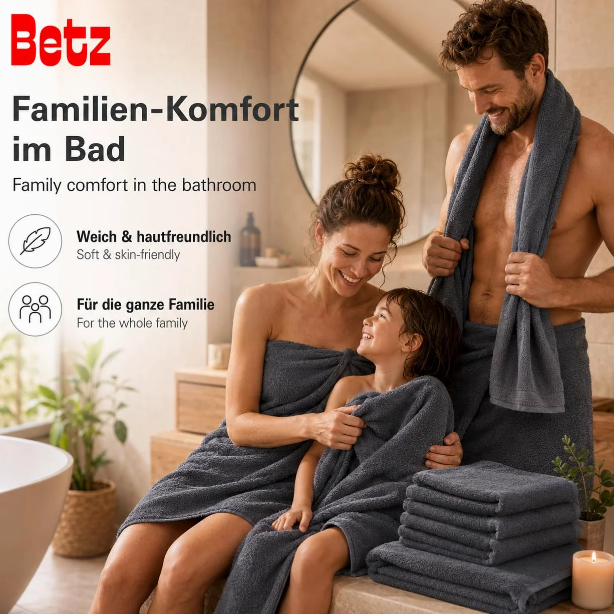 Betz Lot de 12 pièces Berlin 100% Coton 2 Draps de Bain 4 Serviettes de Toilette 2 d'invité 2 lavettes 2 Gants de Toilette Couleur Gris foncé - Berlin