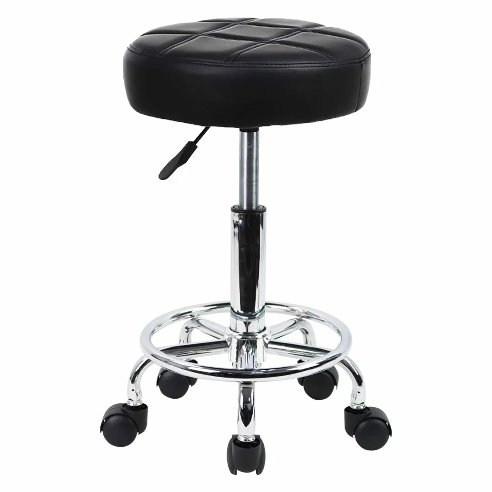 KKTONER Tabouret de Bureau Tabouret de Travail à roulettes d'atelier réglable 49-64cm en Cuir synthétique Noir