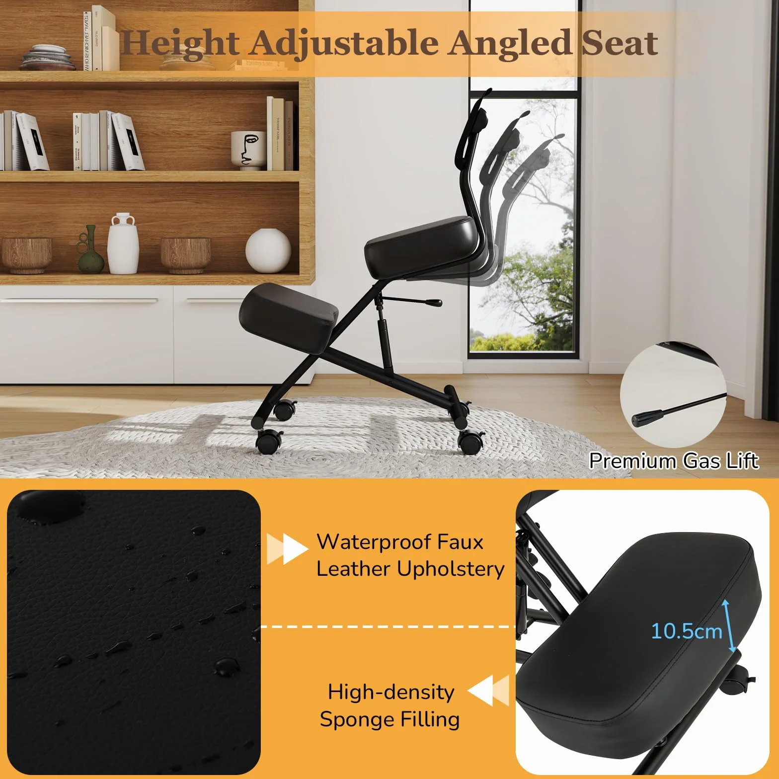 GIANTEX Tabouret Genouillères Réglable avec Dossier, Chaise de Travail Ergonomique, Roues à Verrouillage, Support pour Genoux, Chaises Orthopédiques pour Corriger la Posture Assise, Charge 110 kg