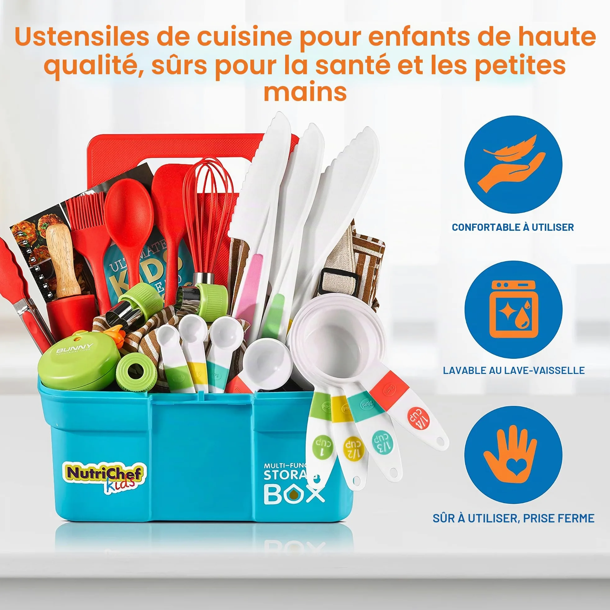 NutriChef Kit Cuisine Enfant et Pâtisserie – Set Complet avec Tablier Little Chef, Livre de Recettes, Couteaux Nylon et Ustensiles, dès 4 Ans