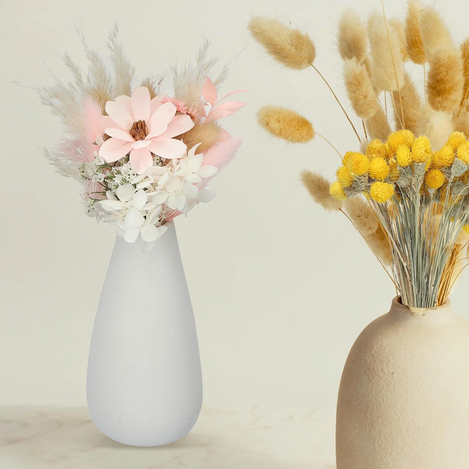PATIKIL Mini Bouquet de Fleurs Séchées, 10pcs Herbe de Pampa Fleur Naturel avec Tige Décoration Gypsophile Boho Plante Florale pour Mariage Fête Artisanat DIY Loisirs Créatif, Violet/Blanc