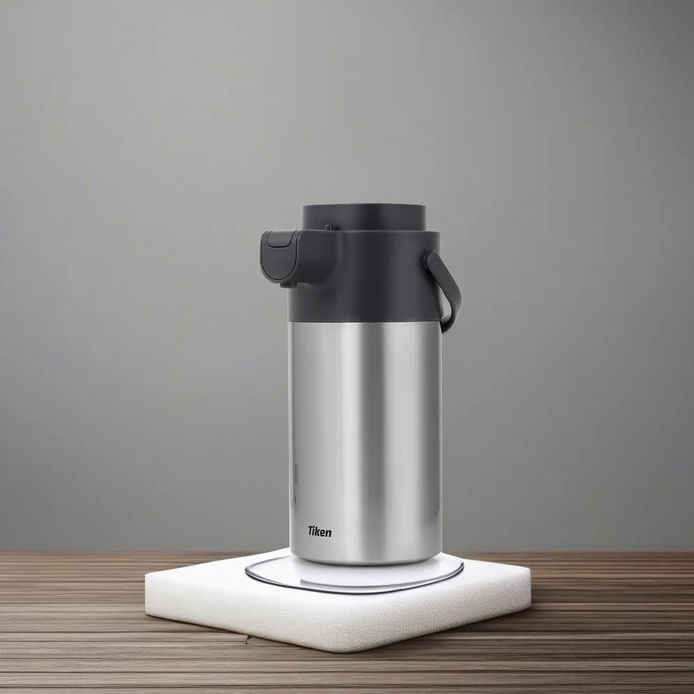 Tiken Distributeur de Café à Pompe Airpot - Carafe Isotherme 4L pour Boissons Chaudes - Thermos à Café en Acier Inoxydable