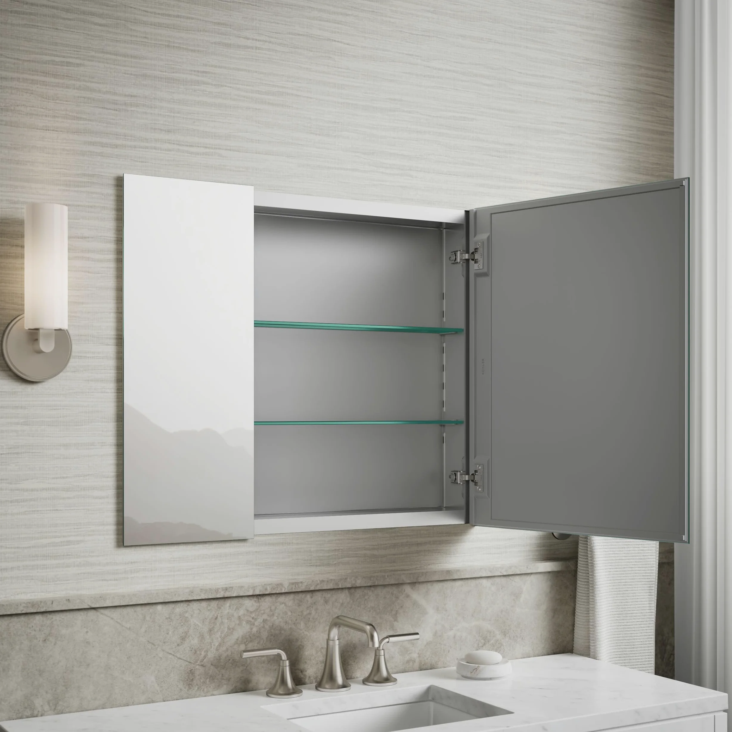 KOHLER Embark Slim Armoire à Pharmacie rectangulaire à Deux Portes en Aluminium 76,2 x 66 cm