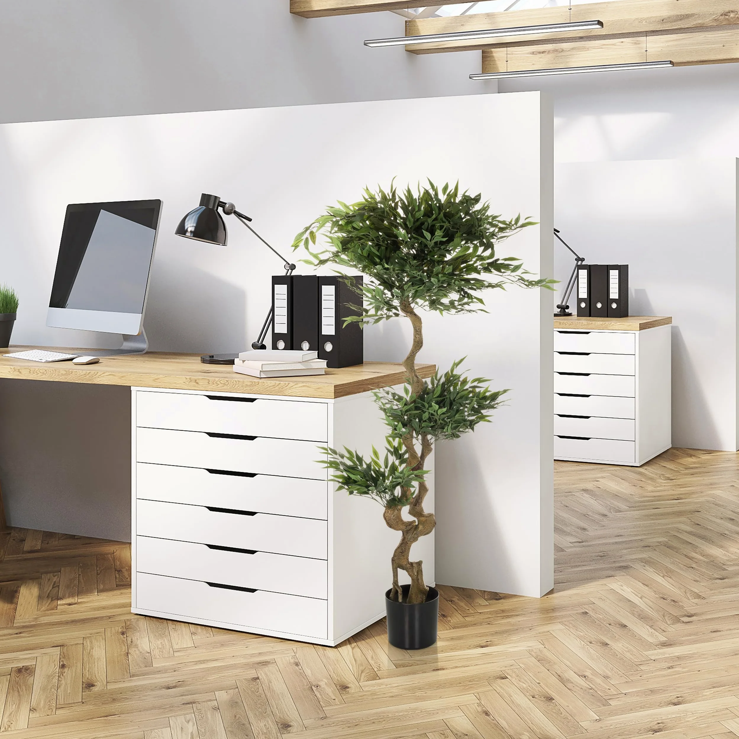 hjh OFFICE Plante Artificielle Acacia Plante décorative Artificielle 155 cm, Arbre Artificiel Facile d'entretien, Vert 871054
