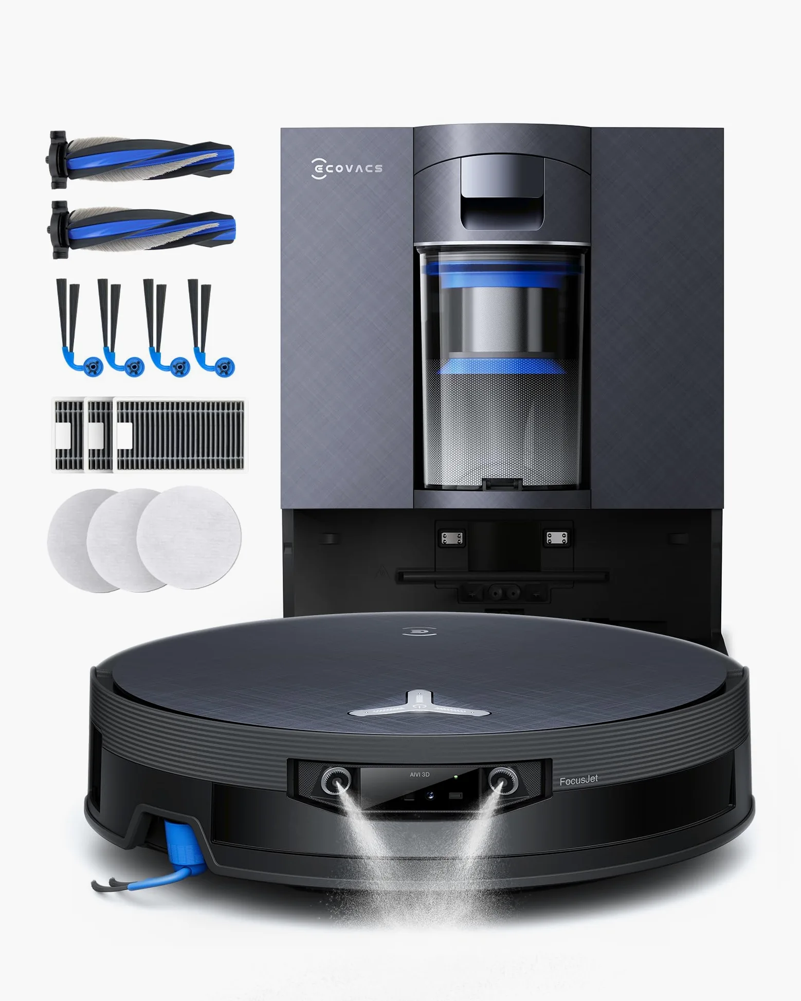 ECOVACS X12 OmniCyclone Care Complete Aspirateur Robot, Blast, 22000 Pa, pré-Dissolution des Taches FocusJet, PowerBoost, OZMO Roller 3.0, Rouleau Extensible, vidage Automatique PureCyclone 2.0