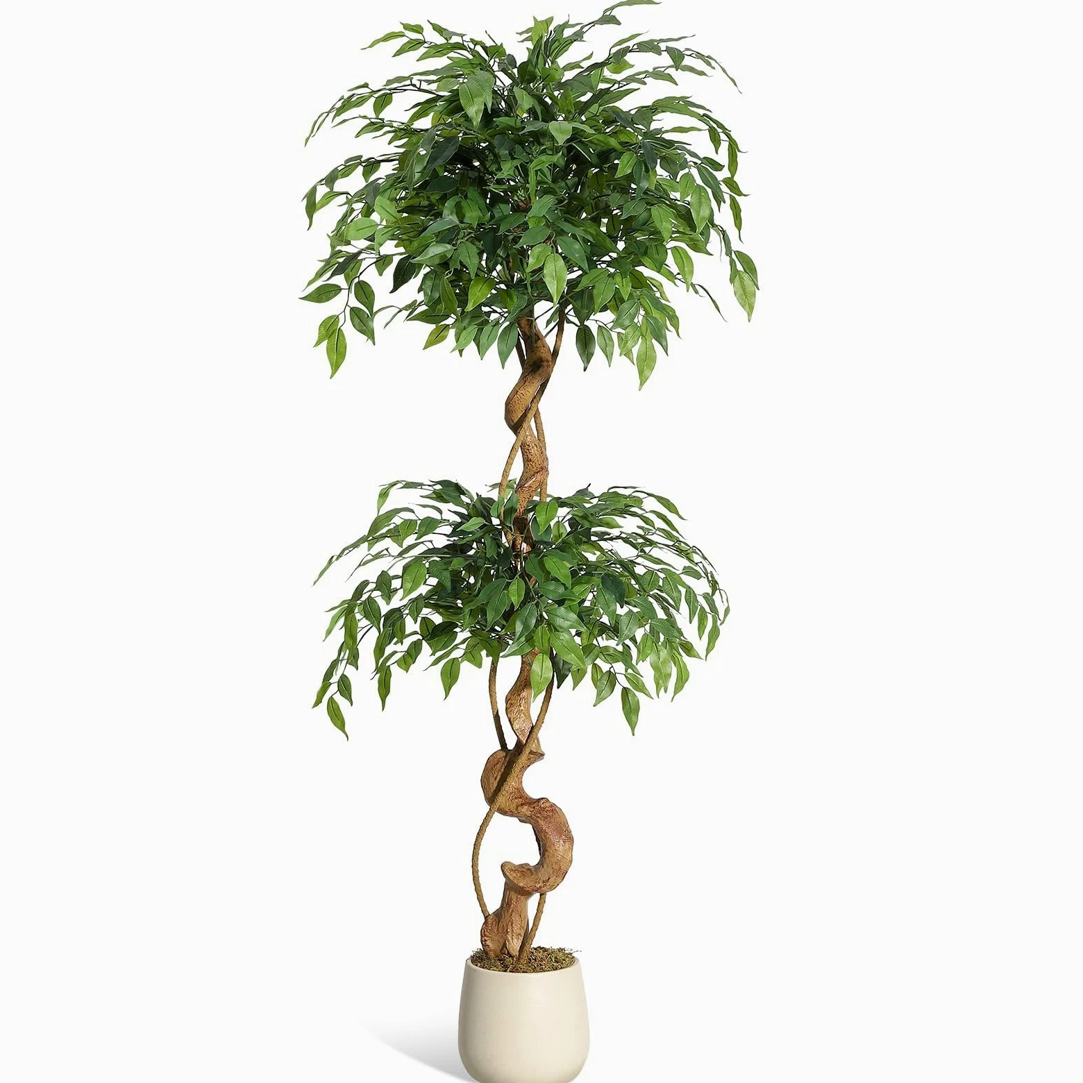 Ficus Artificiel 150 cm, Arbre Artificiel Intérieur Grande Plante Faux | Troncs Torsadés Naturels et Artistiques, Feuilles en Soie Haut de Gamme, Pot Blanc Inclus pour Décoration Maison Salon Bureau