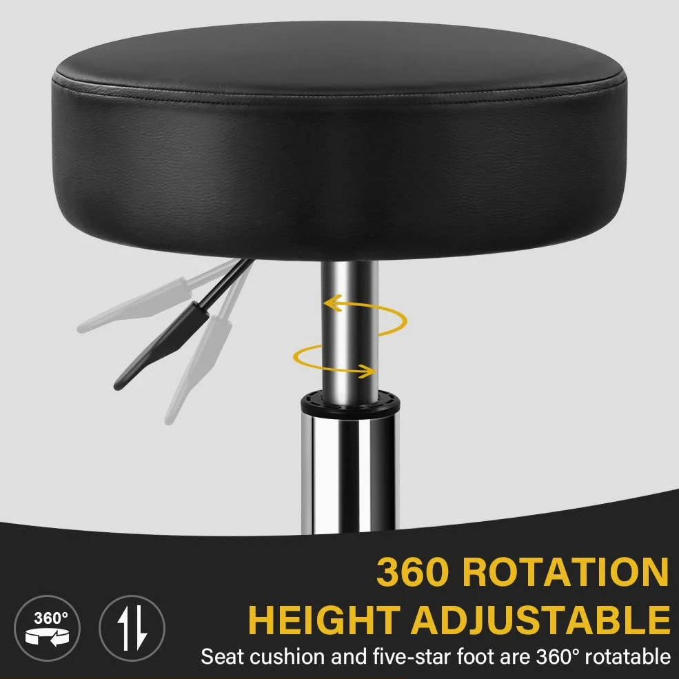 WKWKER Tabouret de beauté robuste sur roulettes avec siège pivotant réglable en cuir épais pour cuisine, bureau, laboratoire de dessin, massage - Noir