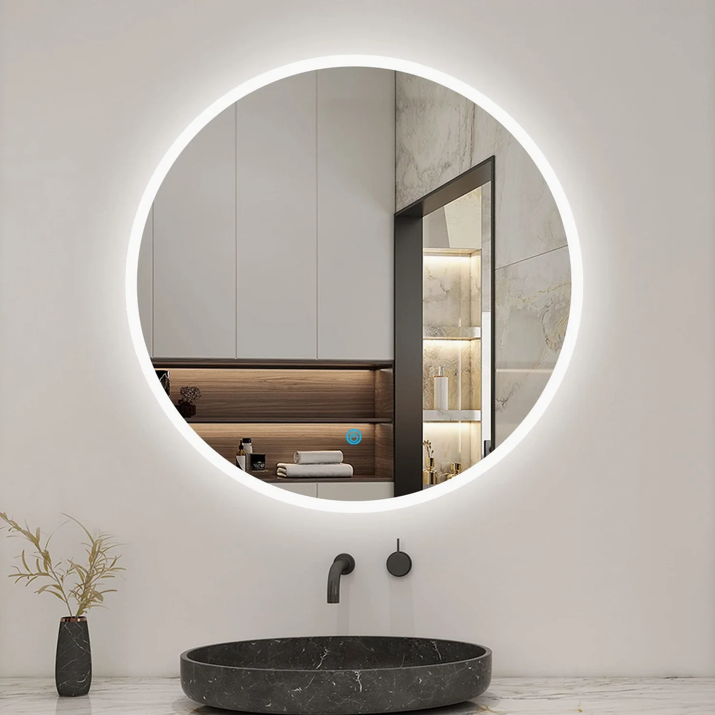 AICA Miroir Salle de Bain Rond 80cm Anti-buée +dimmable + mémoire, Miroir Lumineux LED