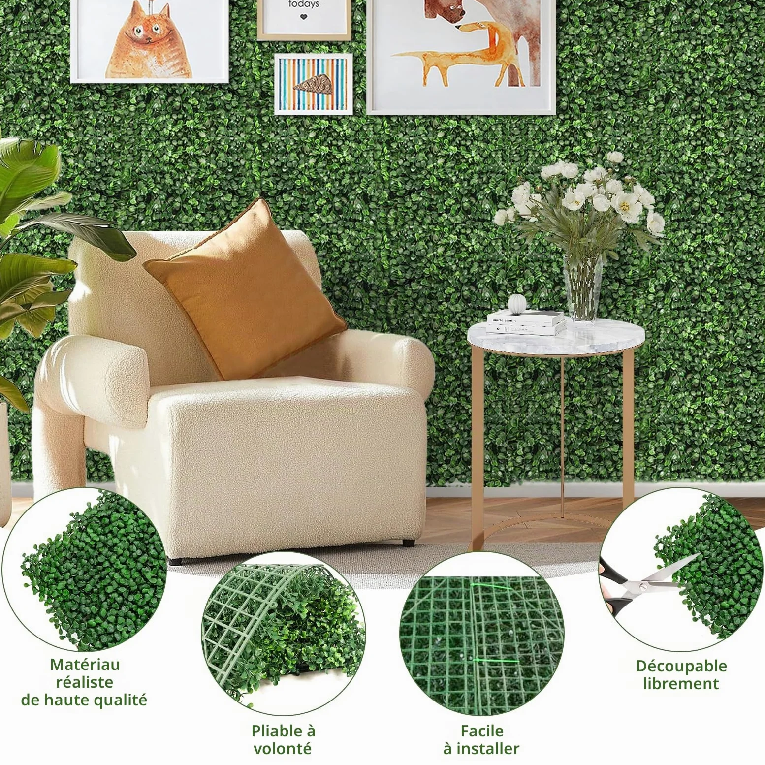 uyoyous Lot de 12 parois en plantes artificielles pour jardin - Protection contre les UV - 60 x 40 cm - Vert foncé
