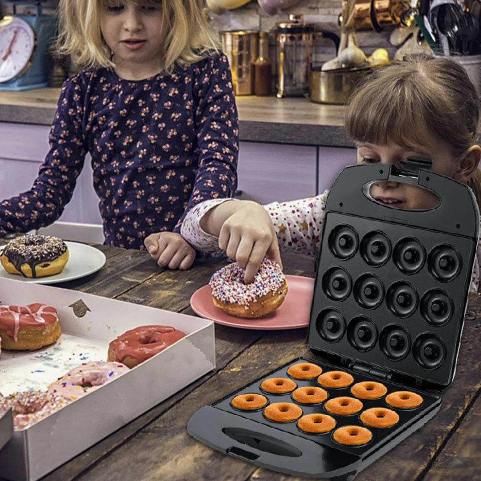 Donut Maker Machine pour la maison, Donut Making Machine | Petit outil de cuisson de machines à beignets électriques avec 12 trous - Pouser de cuisson du petit-déjeuner, plateau de boulanger à gâteau
