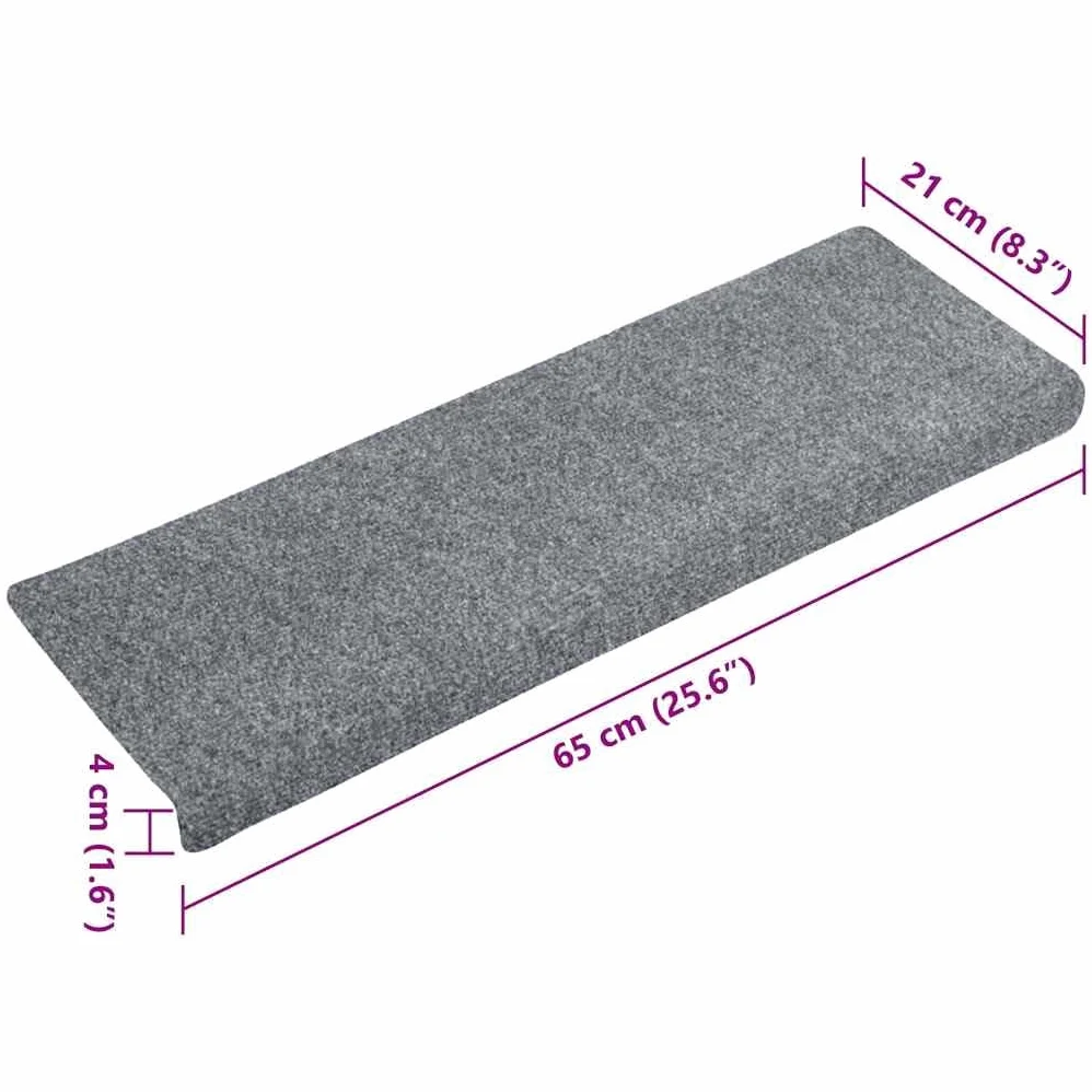 vidaXL Tapis d'escalier Autocollants 15 pièces 65 x 21 x 4 cm Gris Clair Bord rectangulaire