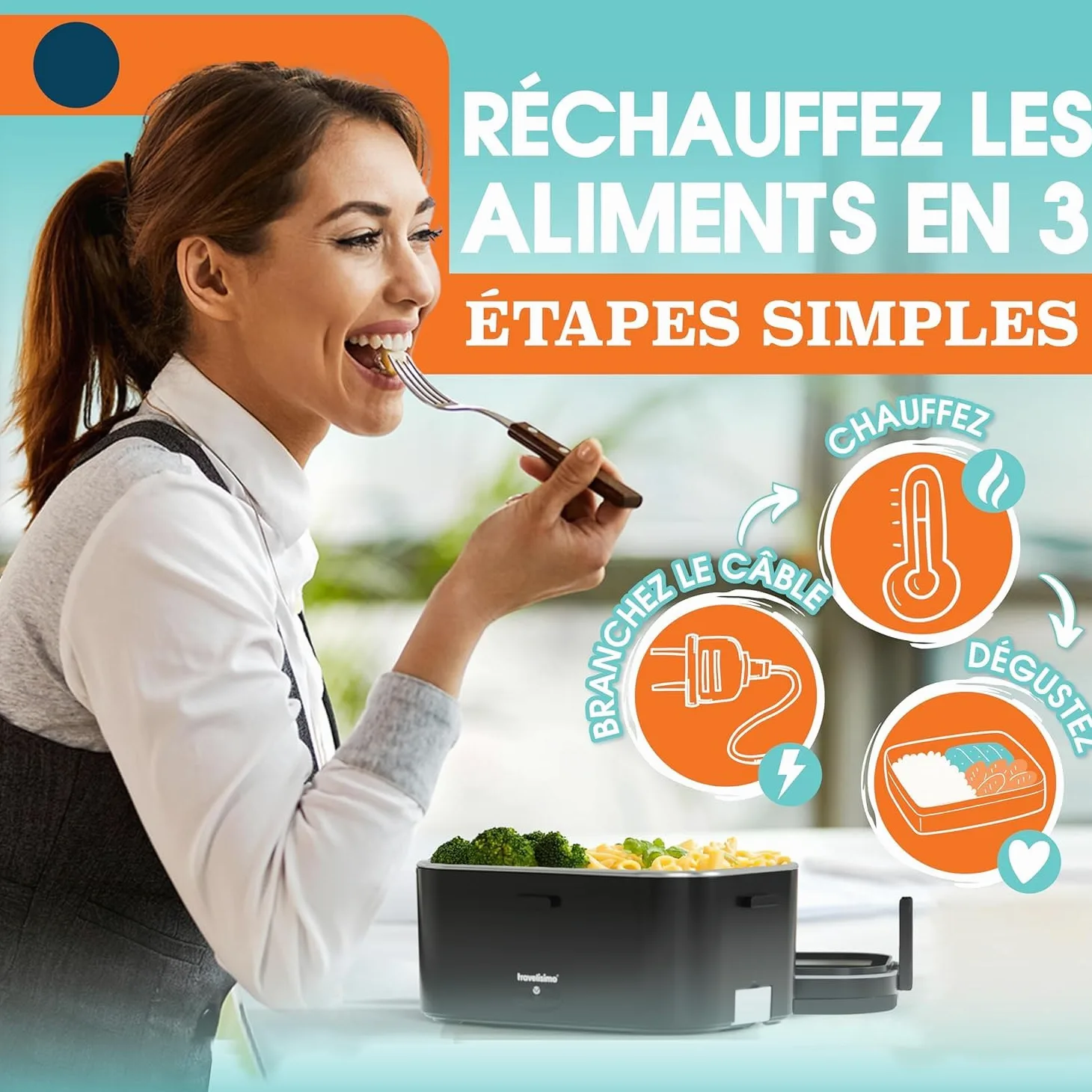 TRAVELISIMO XL Gamelle Chauffante Grande Capacité 1,8L Lunch Box Chauffante 100W Chauffe Repas 3 en 1 220V 24V 12V, chauffe Plat voiture, Gamelle Chauffante Allume Cigare, Acier Inoxydable