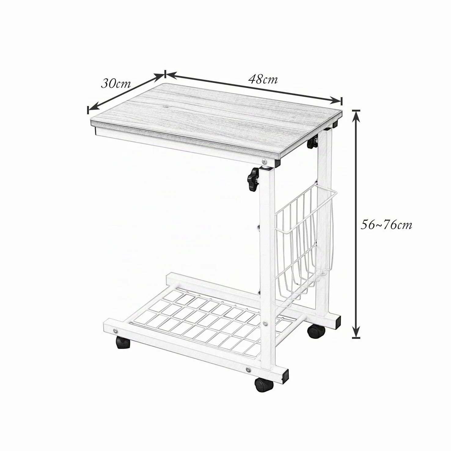 sogesfurniture Table d'appoint Bout de canapé Hauteur Réglable, Moderne Table Basse Table Roulant d'ordinateur Portable pour Canapé Lit, 48x30x56-76cm, Chêne BHEU-C6-OK