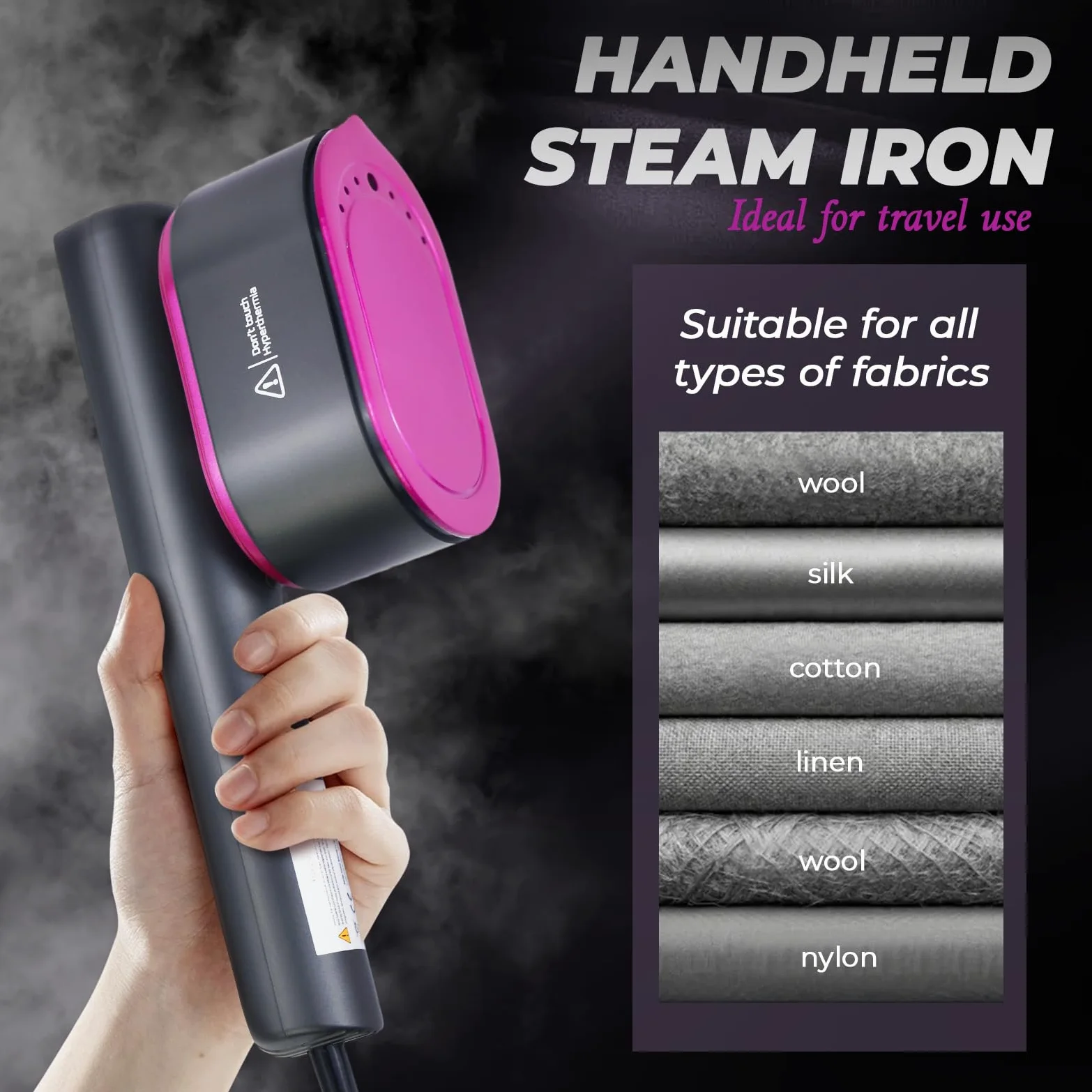 Défroisseur Vapeur Portable 1200W, Chauffage Rapide 5S, Fer à Repasser de Voyage 2 en 1 avec Écran LCD et 5 Modes, Steamer Vêtement Vertical et Horizontal pour Tous Tissus, 110ML