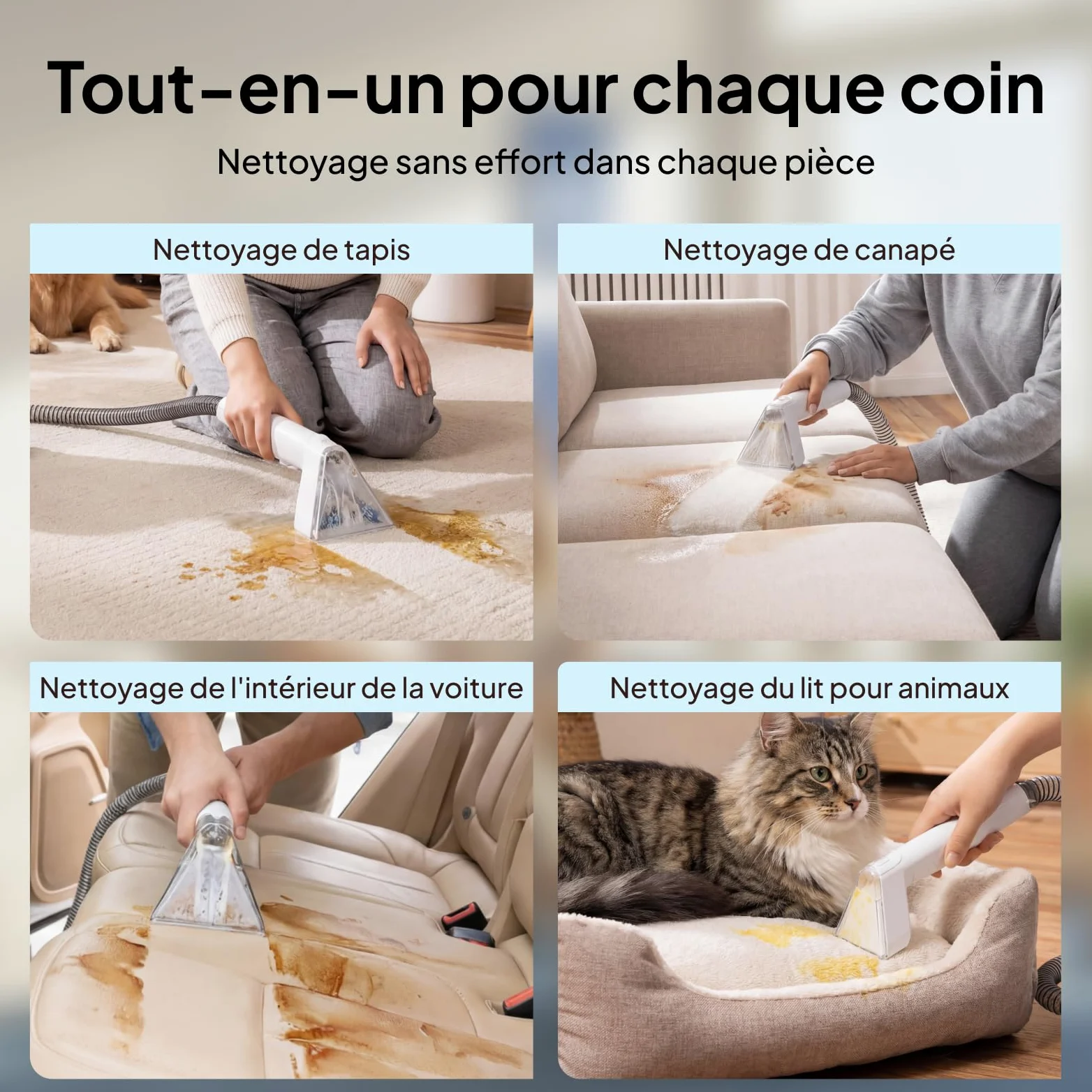 Livatro Shampouineuse Nettoyeur Canapé Tissu, 600W 16KPa Injecteur Extracteur, Fonction Autonettoyante, Réservoir 2,3 L, Compact et Portable, Shampouineuse Canape pour Tapis, Moquettes, Meubles, Auto