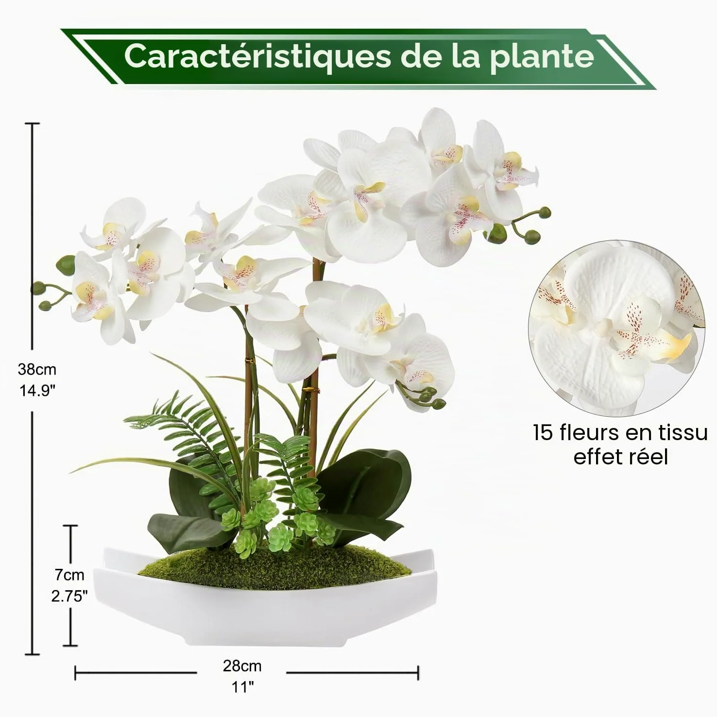 Briful Arrangement d’orchidées phalaenopsis artificielles en Plastique Soyeux dans Un Pot en céramique Blanc pour Maison, Bureau, décoration de Mariage