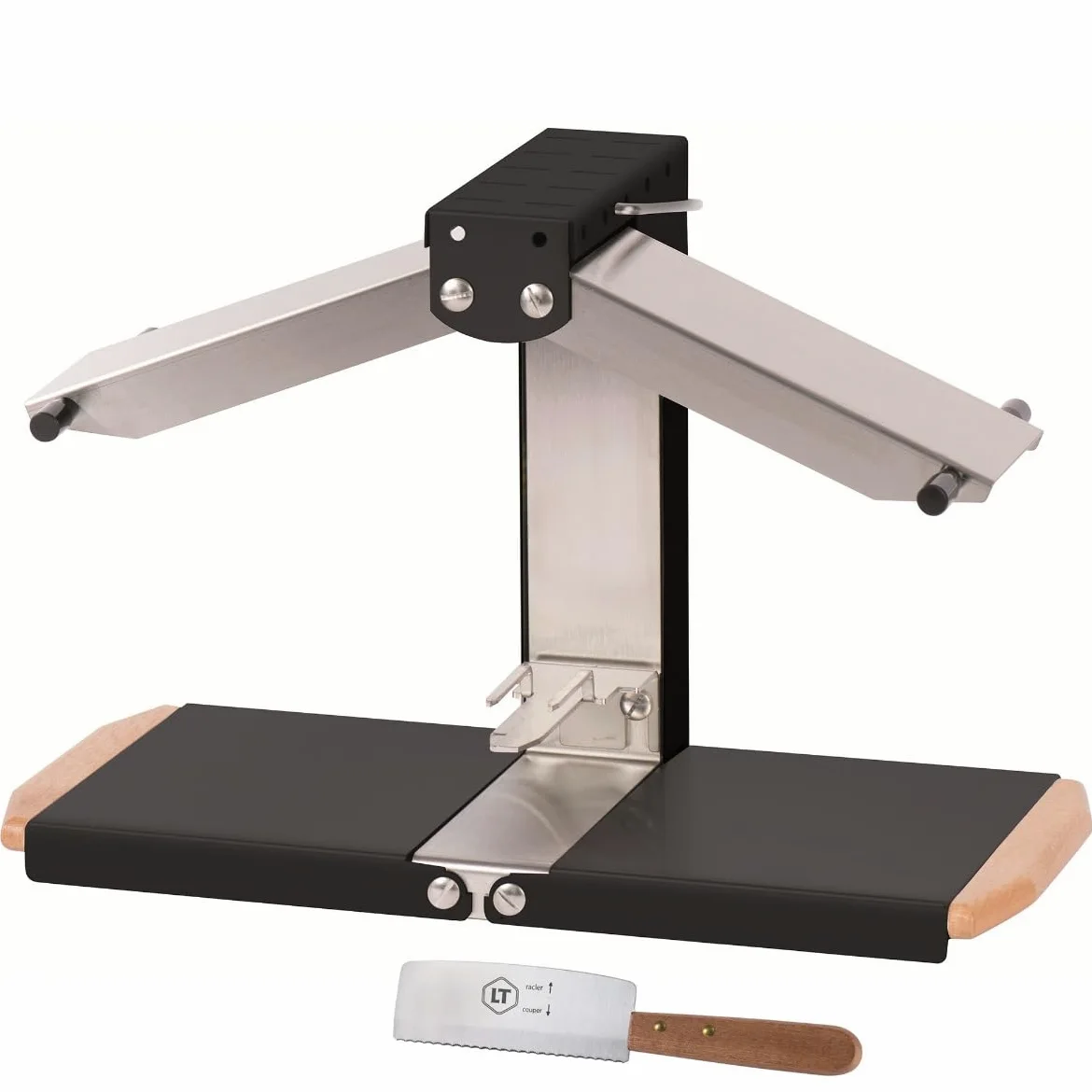 Louis Tellier - Appareil raclette traditionnel Brézière Premium + couteau | Fabriqué en France ; 2 à 6 pers 1000W, rampes réglables 1/6 ou 1/4 meule ; pliable, couteau raclette inclus