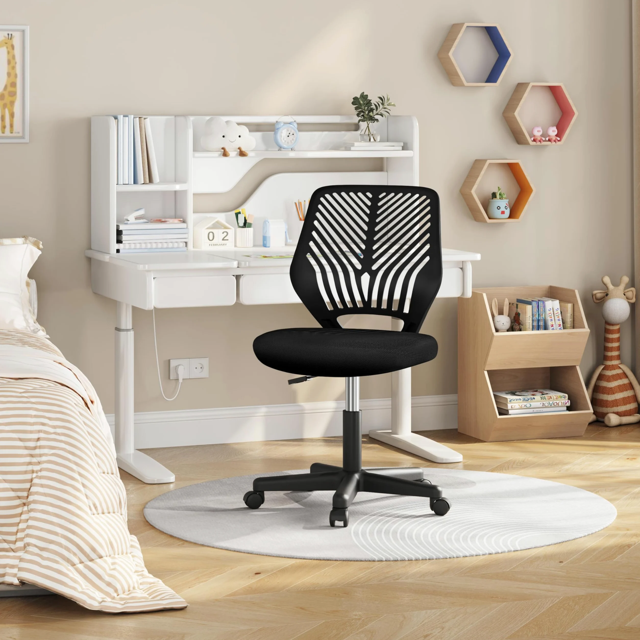 Yaheetech Chaise de Bureau, Chaise d'Ordinateur, Fauteuil Bureau Ergonomique, Pivotant, Fonction Réglage, Style Moderne, Charge de 136kg Noir
