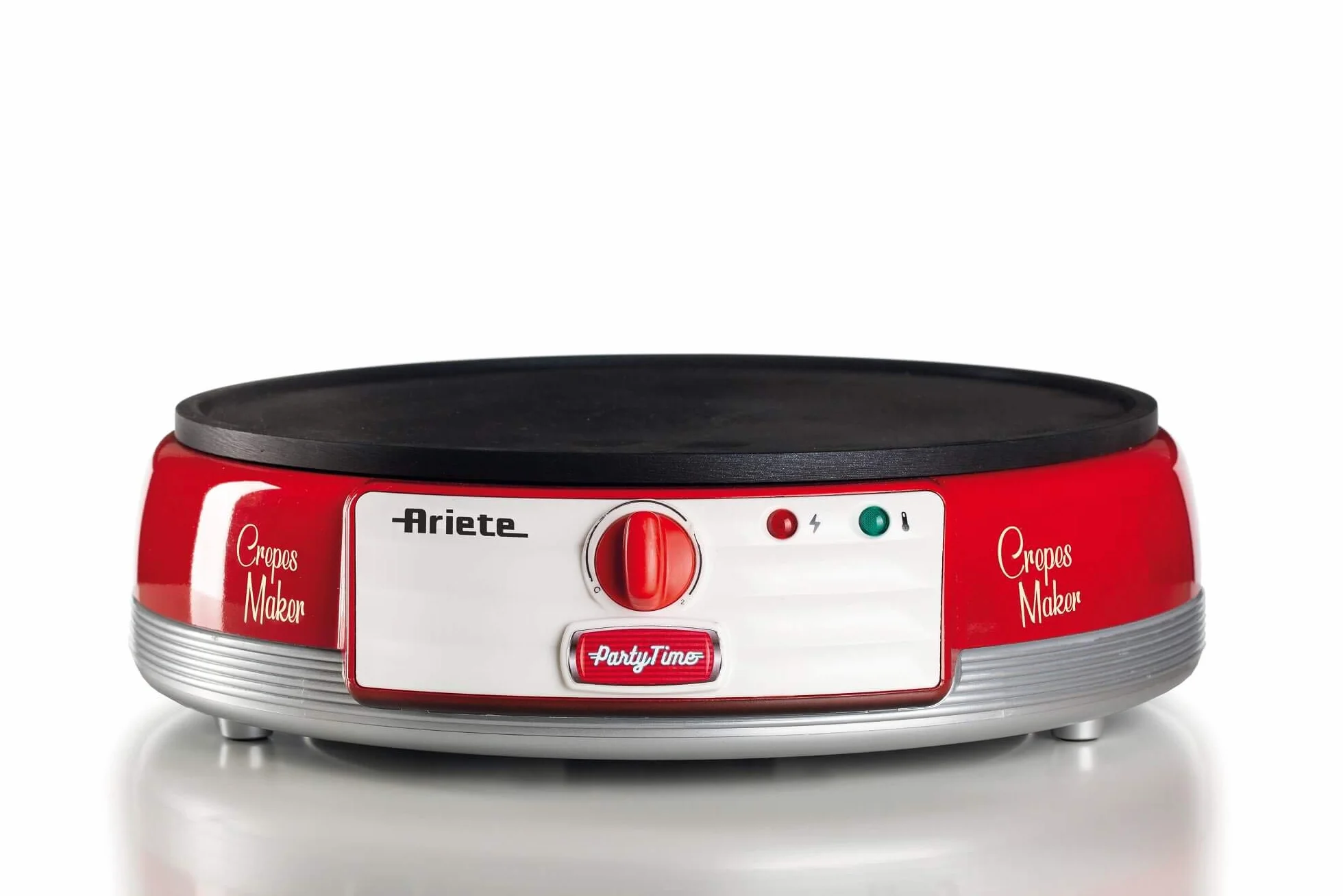 Ariete Crêpière Party Time 202, Crêpière Électrique avec Plaque Anti-Adhésive, Plaque à Crêpes Électrique avec Spatule et Étaleur de Pâte Inclus, 1000W, Rouge