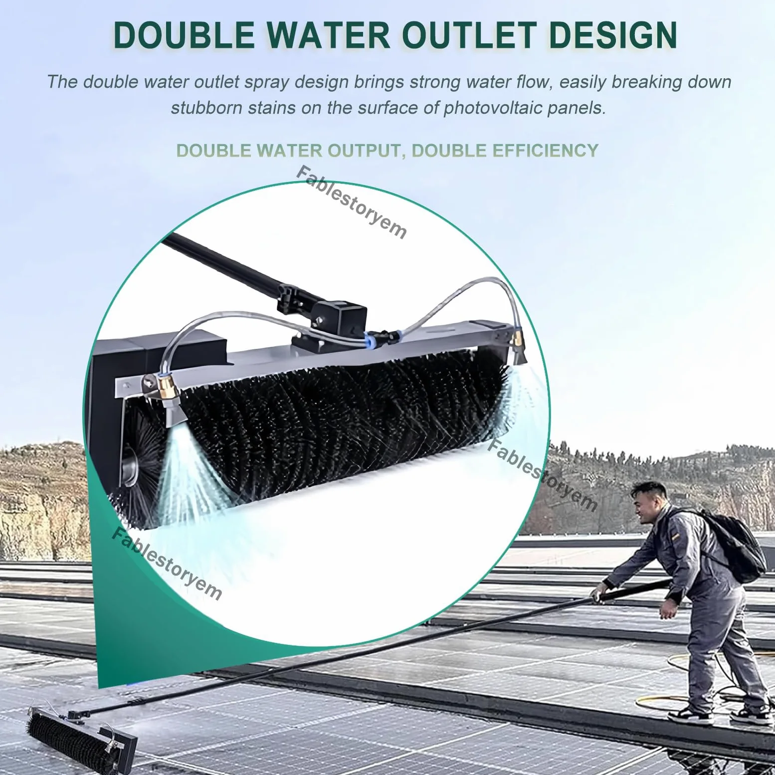 Machine de Nettoyage de Panneaux Photovoltaïques à Tige Télescopique,équipement de Nettoyage Solaire,Kit de Perche Alimentée en Eau Photovoltaïque,Brosse de Nettoyage à Eau Rotative à 360°,7.5M/25Ft