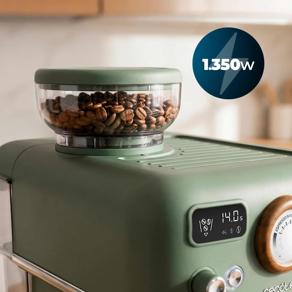 Cecotec Machine à Café Expresso Manuelle Power Espresso 20 Tradizionale Grind. 1500 W, Moulin 20 Niveaux, 20 Bars, PID, Thermoblock, Steamer, Cold Brew, Café Fraîchement Moulu avec Crème Parfaite
