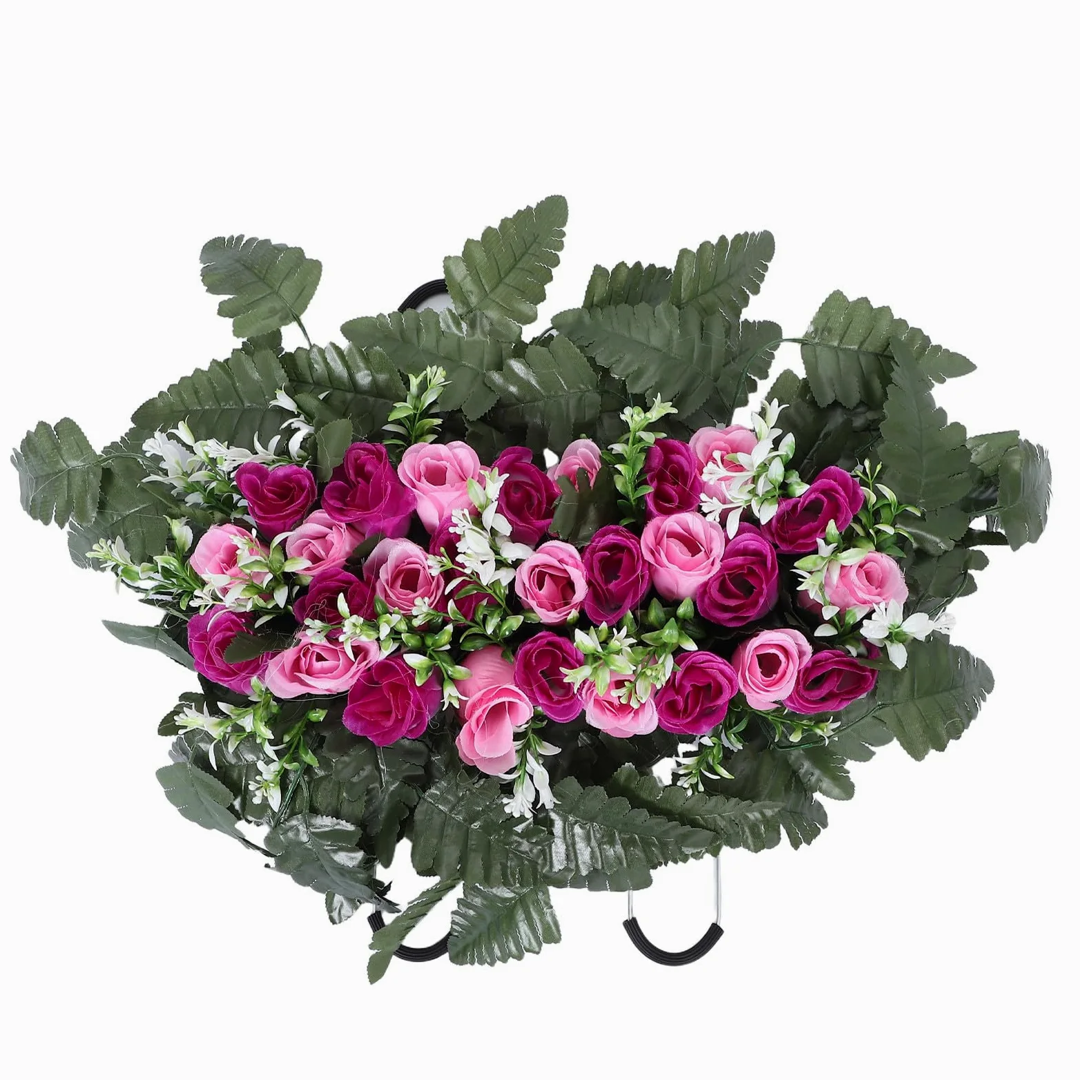Operitacx Fleurs artificielles pour cimetière, Bouquets de Roses en Soie artificielles pour la décoration de tombes extérieures, résistantes aux intempéries et aux Couleurs éclatantes.