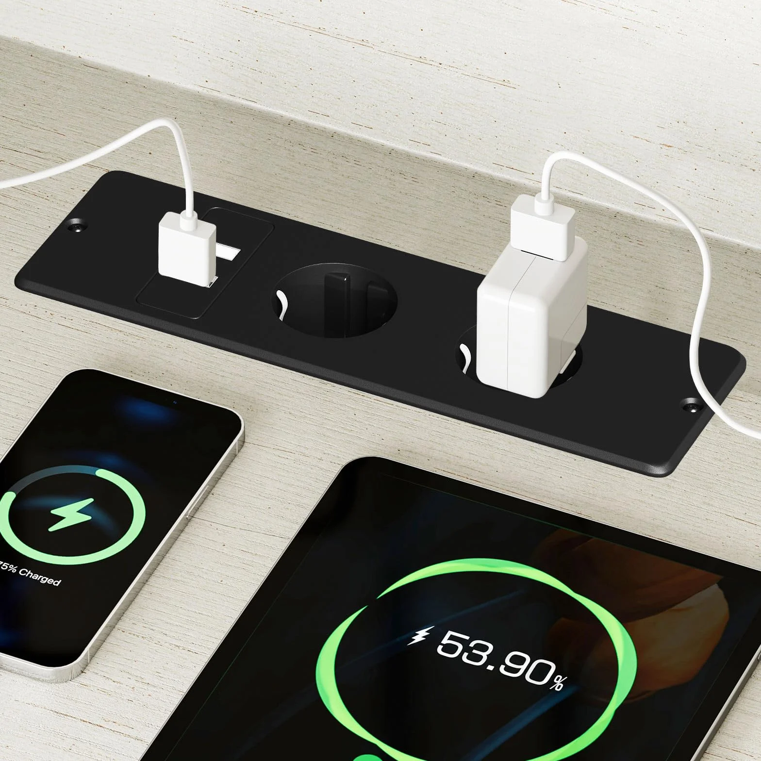 Coleshome Meuble TV, Meuble Tele avec Prises, USB et LED, 4 Compartiments Ouverts et 2 Placards, Idéal pour Le Salon et la Chambre, 150 x 35 x 65 cm, Blanc et Noyer
