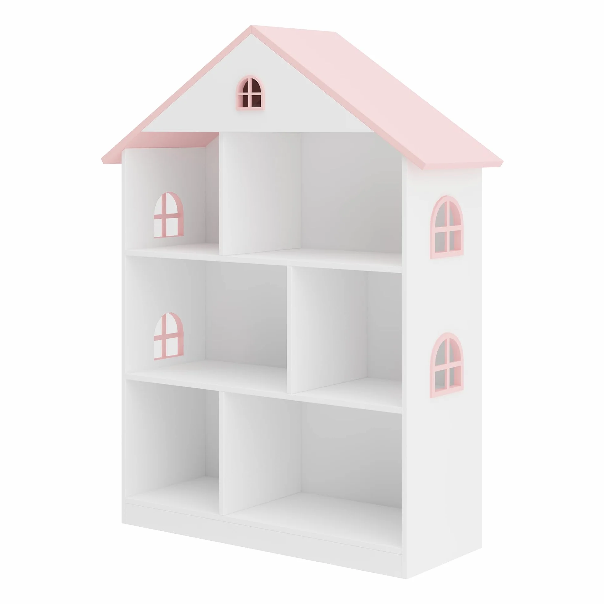 [en.casa] Bibliothèque pour Enfants avec 6 Compartiments de Rangement Ouverts Étagère Autoportante en Forme de Maison Cabane MDF 107 x 83 x 30 cm Blanc