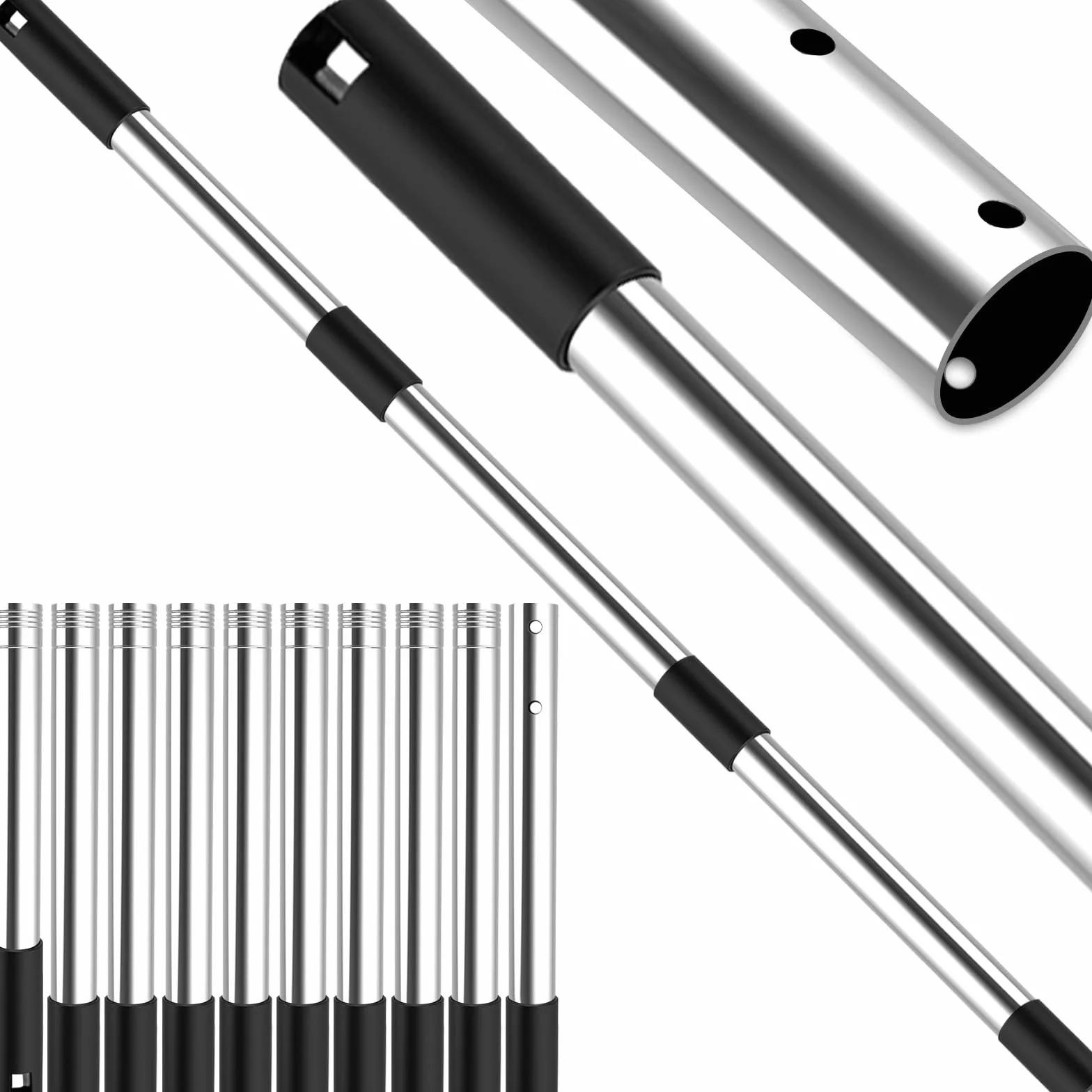 4BAOHUI Barre télescopique pour piscine réglable de 75 cm à 365 cm, accessoires de piscine, en acier inoxydable et stable, barre extensible pour épuisettes courantes, filet de skimmer, brosses de sol
