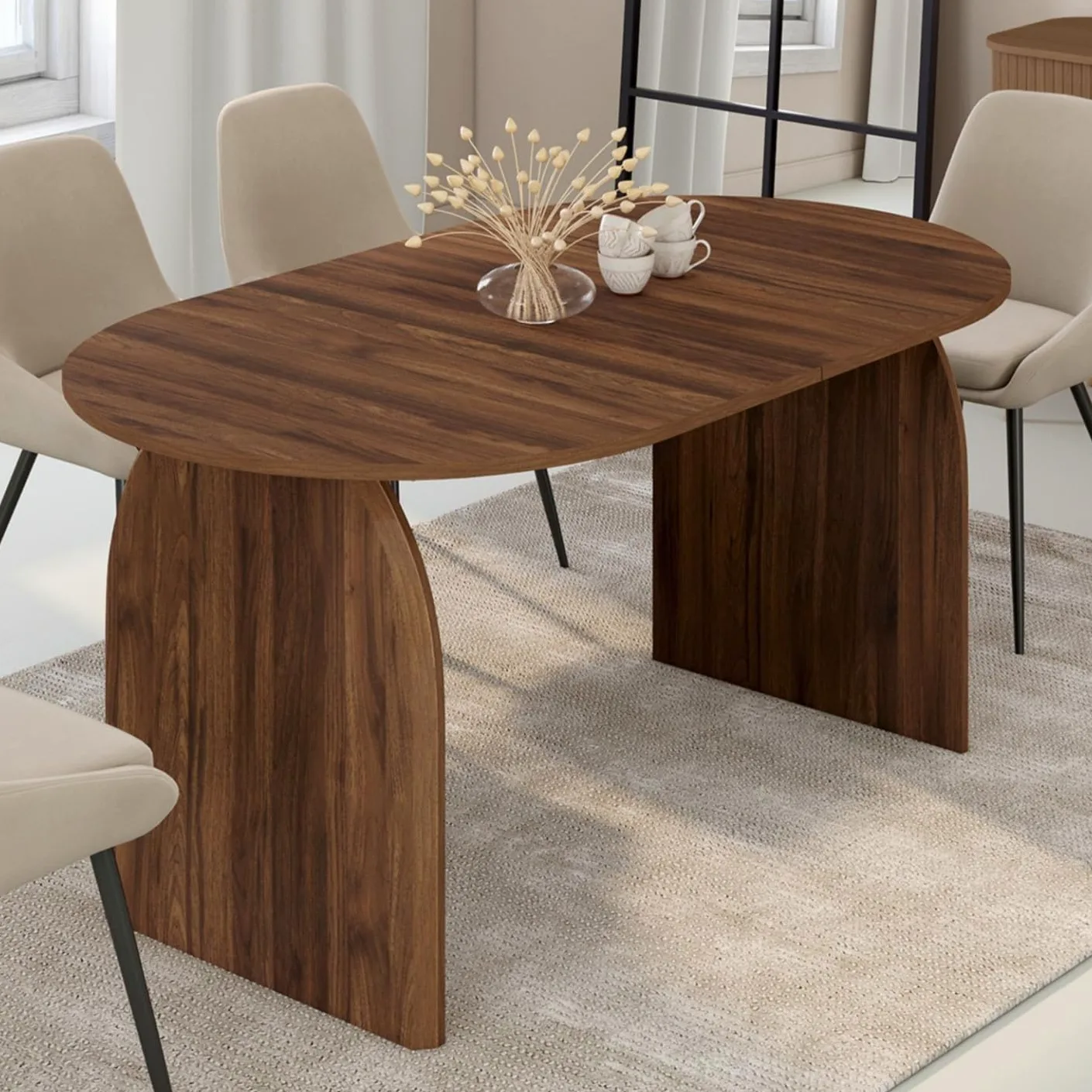 IDMarket - Table à Manger Extensible japandi Ovale Edith 6-10 Personnes Effet Noyer 160-200 cm