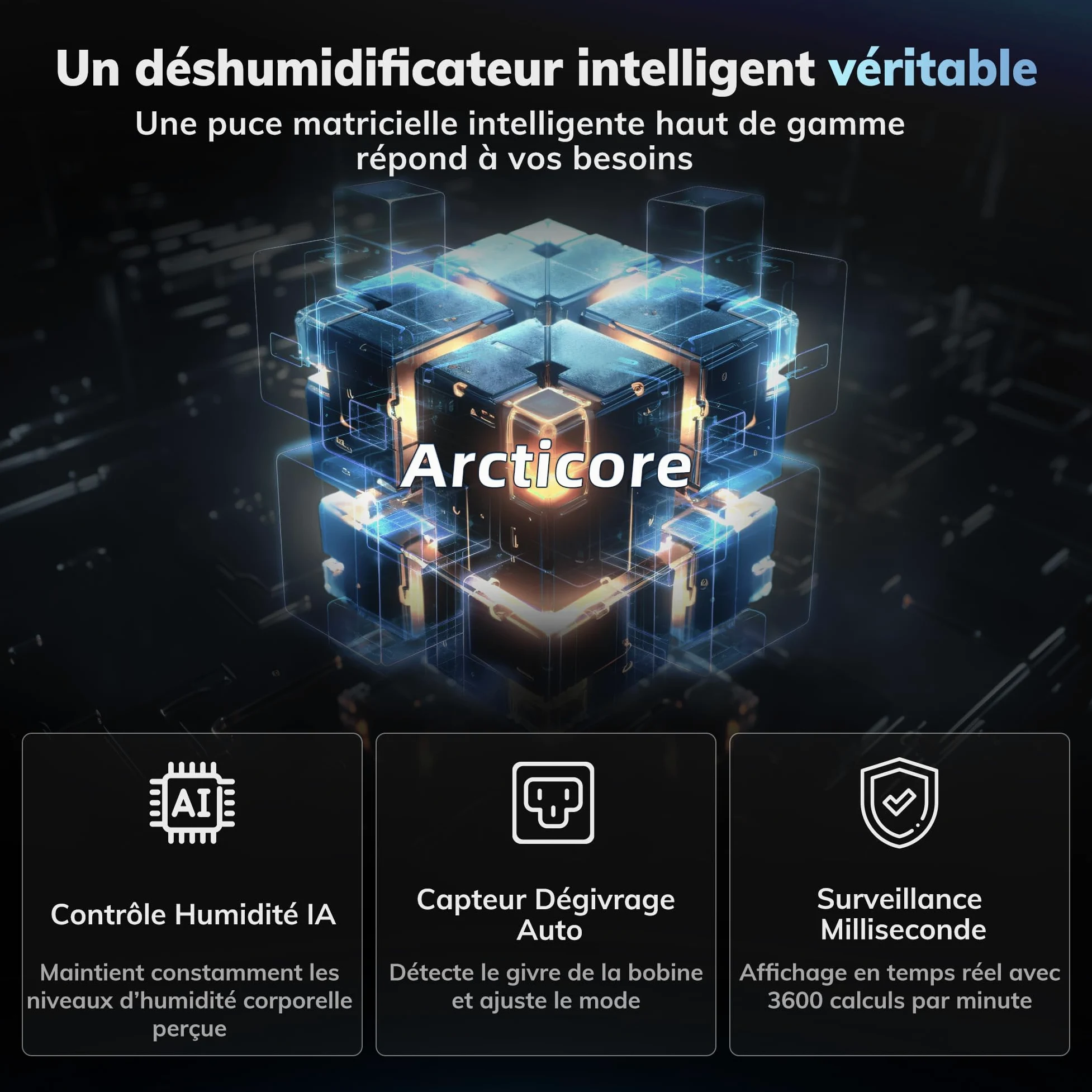AEOCKY Déshumidificateur 25L/d, applicable à 200 m³ (50 m²), déshumidificateur à compresseur intelligent avec tuyau de vidange, pour sécher les vêtements, chambre, salle de bain, sous-sol