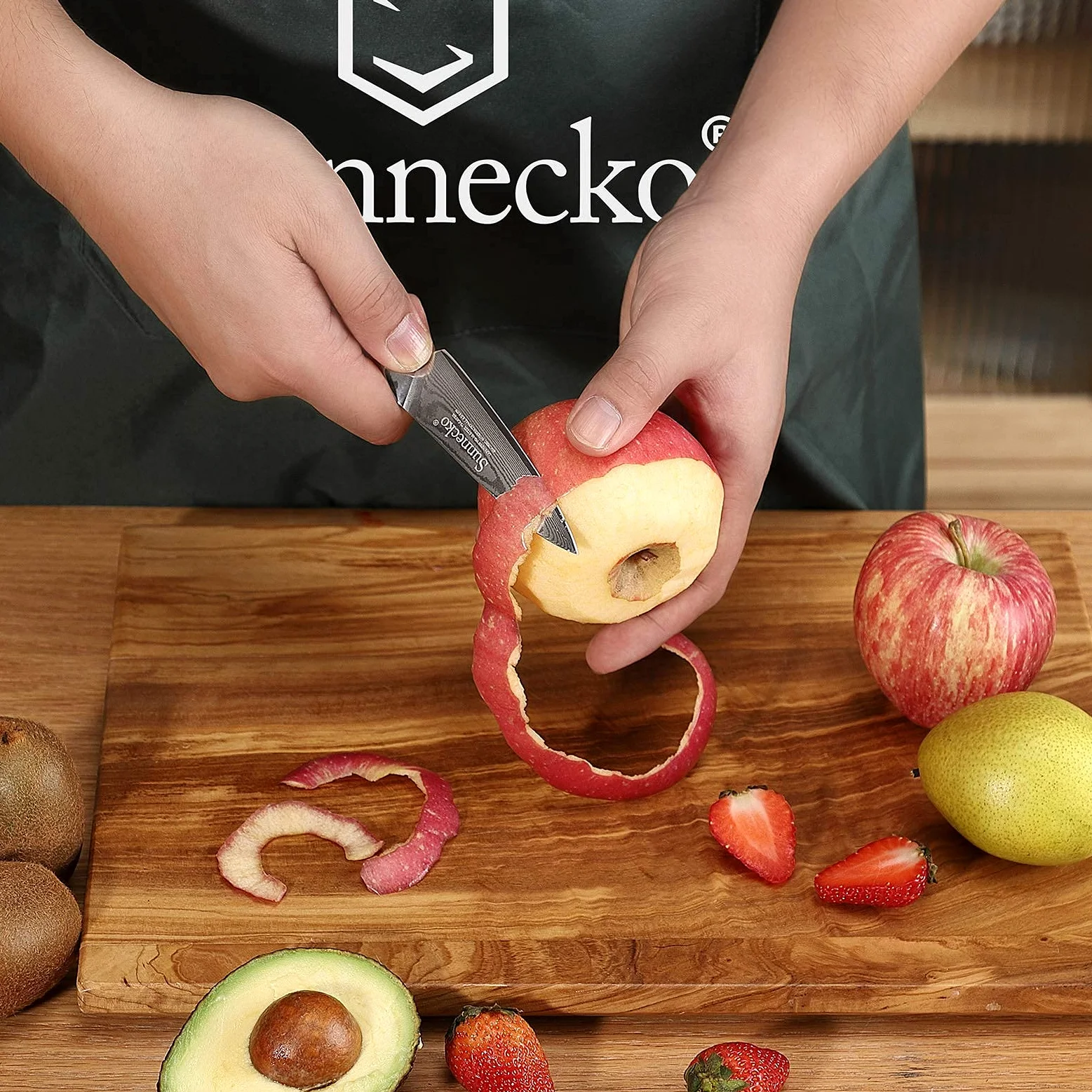Sunnecko Couteau Office en Acier Damas 73 Couches, Couteau Cuisine d'office Professionnel 9cm à Éplucher Fruit Légume, Poignée G10