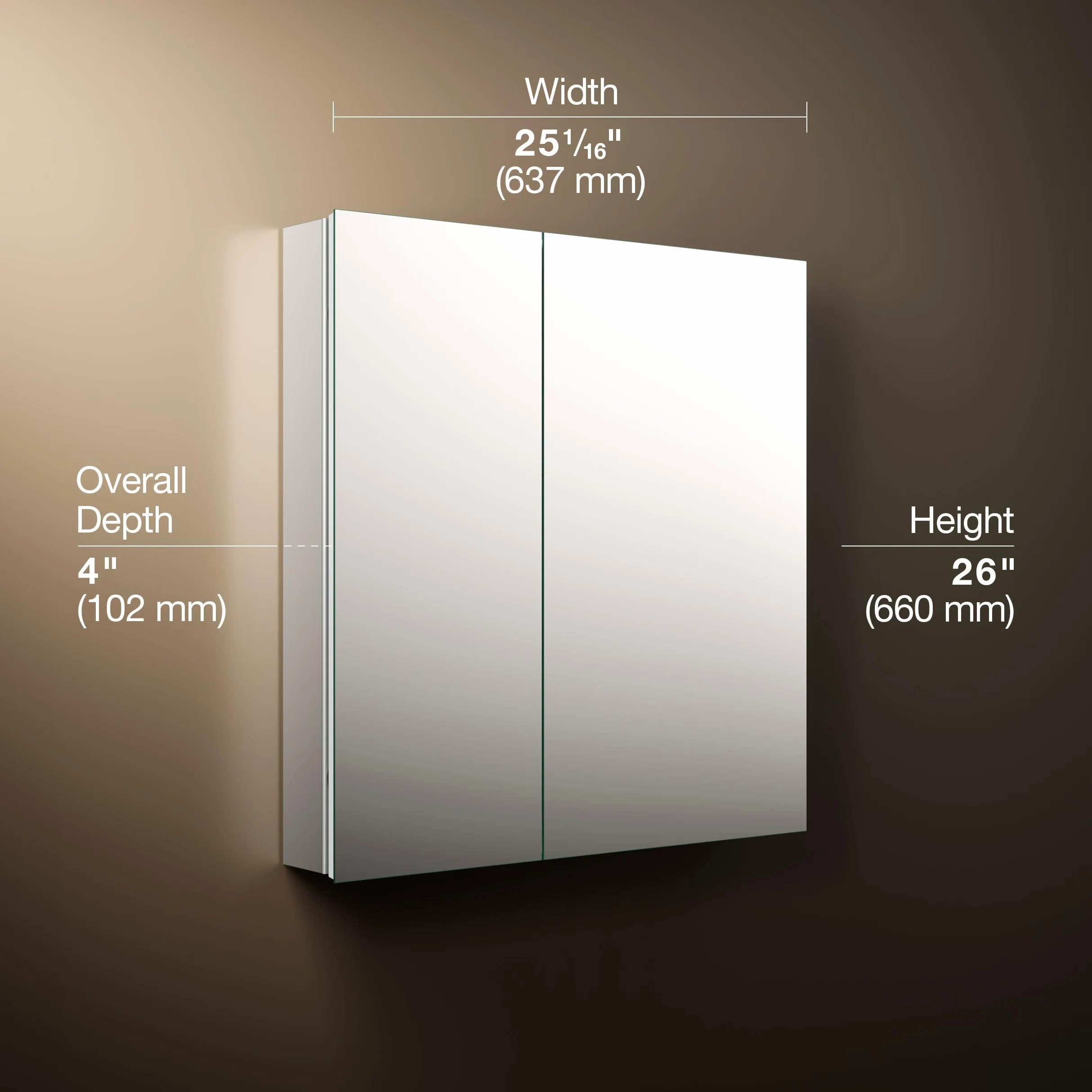 KOHLER Embark Slim Armoire à Pharmacie rectangulaire à 2 Portes en Aluminium 63,5 x 66 cm