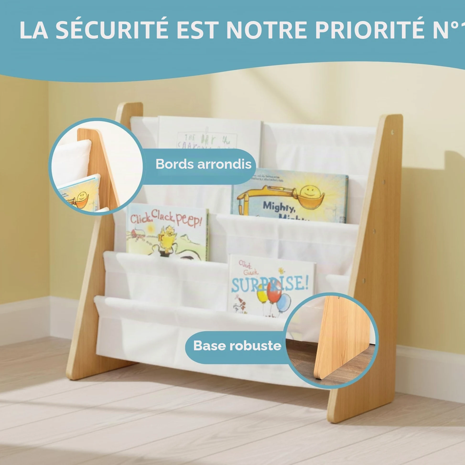 Humble Crew, bibliothèque pour Enfants, Rangement sur 4 Niveaux, Porte-Livres pour Enfants, étagère, Naturel/Blanc
