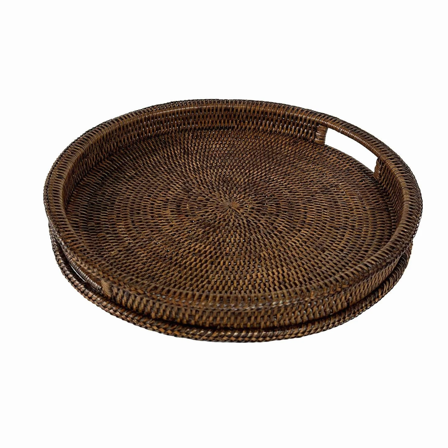 LA PORCELLANA Bianca - Plateau Rond Botanio Marron diamètre 40 cm, rotin